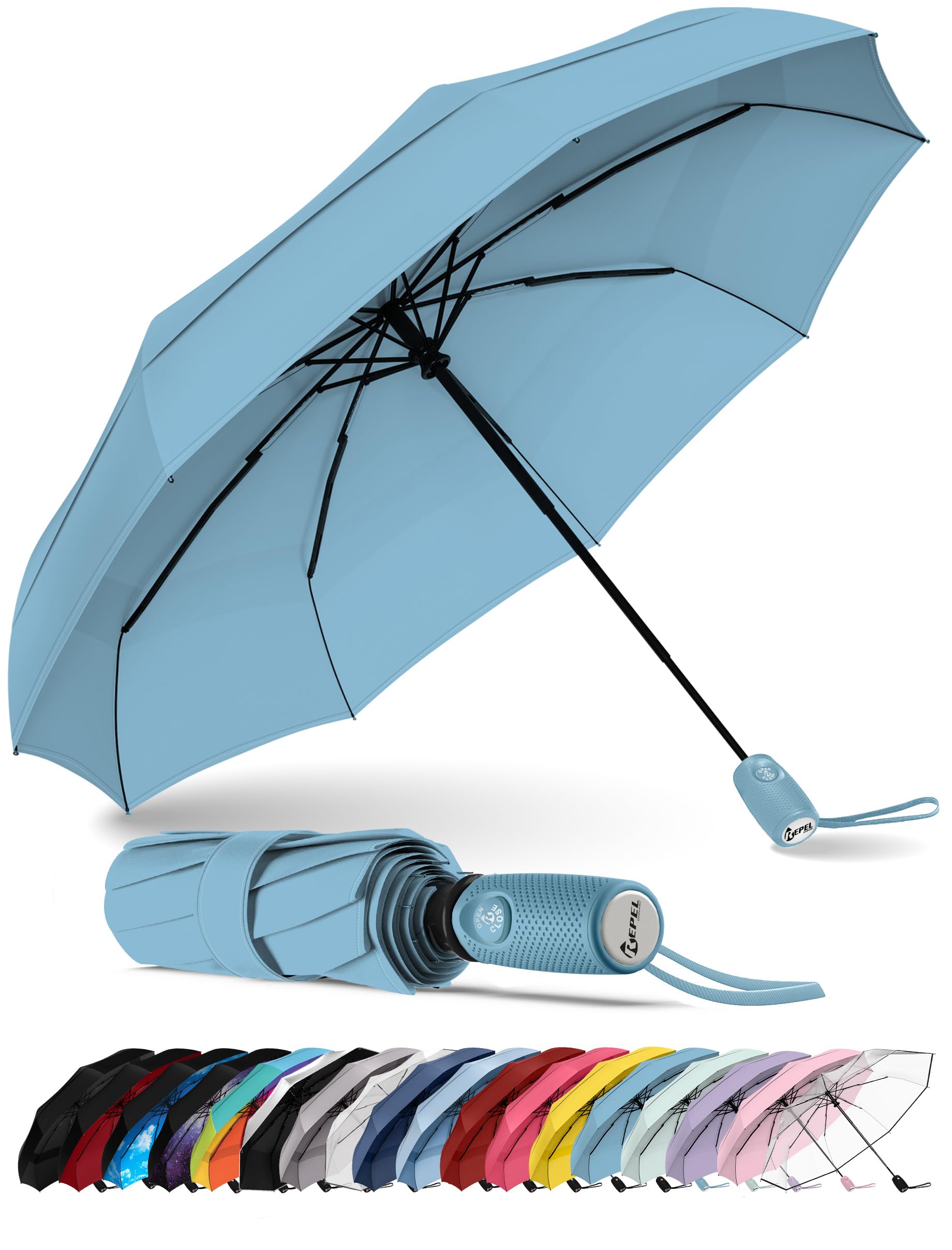 REPEL Windproof Travel Umbrella - Compact & Withstands Winds up to 85MPH , Strongest Premium Auto Folding Umbrella for Rain and Sun - Durable, Light & Portable for Women & Men , Fits Backpack & Cars