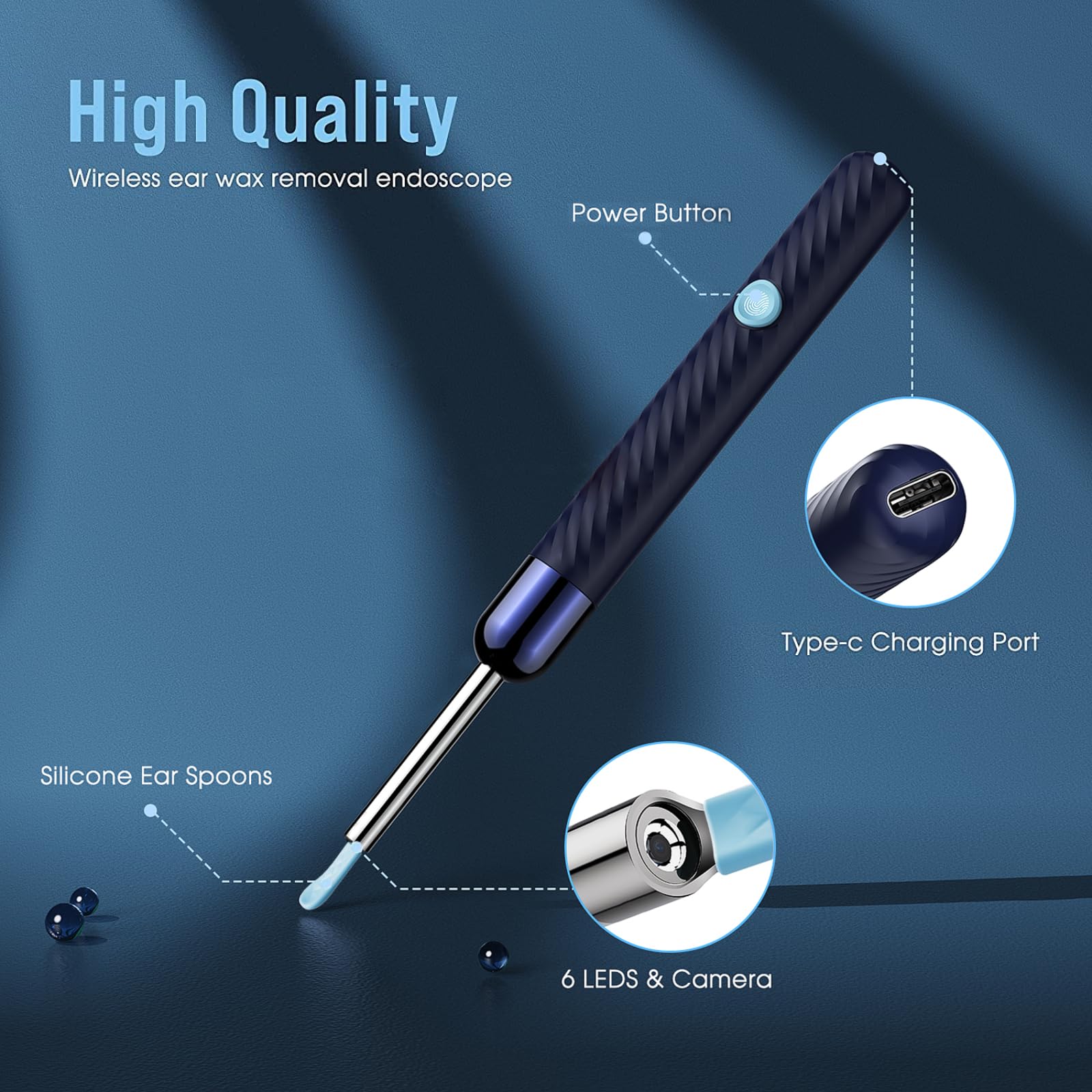 LEIPUT Ear Wax Removal - Earwax Remover Tool with 8 Pcs Ear Set - Ear Canal Cleaner with 1080P Camera - FSA HSA Eligible - Ear Cleaning Kit with 6 Ear Spoon - Ear Camera for iOS & Android (Black)
