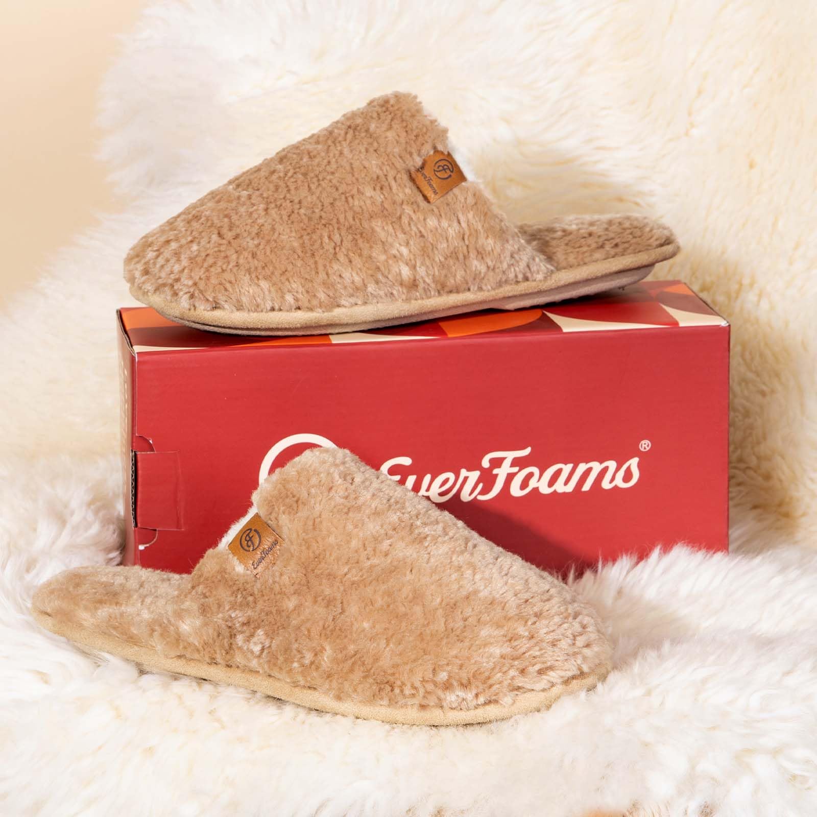 EverFoams Women's Fuzzy Slip-on Slippers Warm Cozy Soft Lightweight Memory Foam Indoor House Shoes