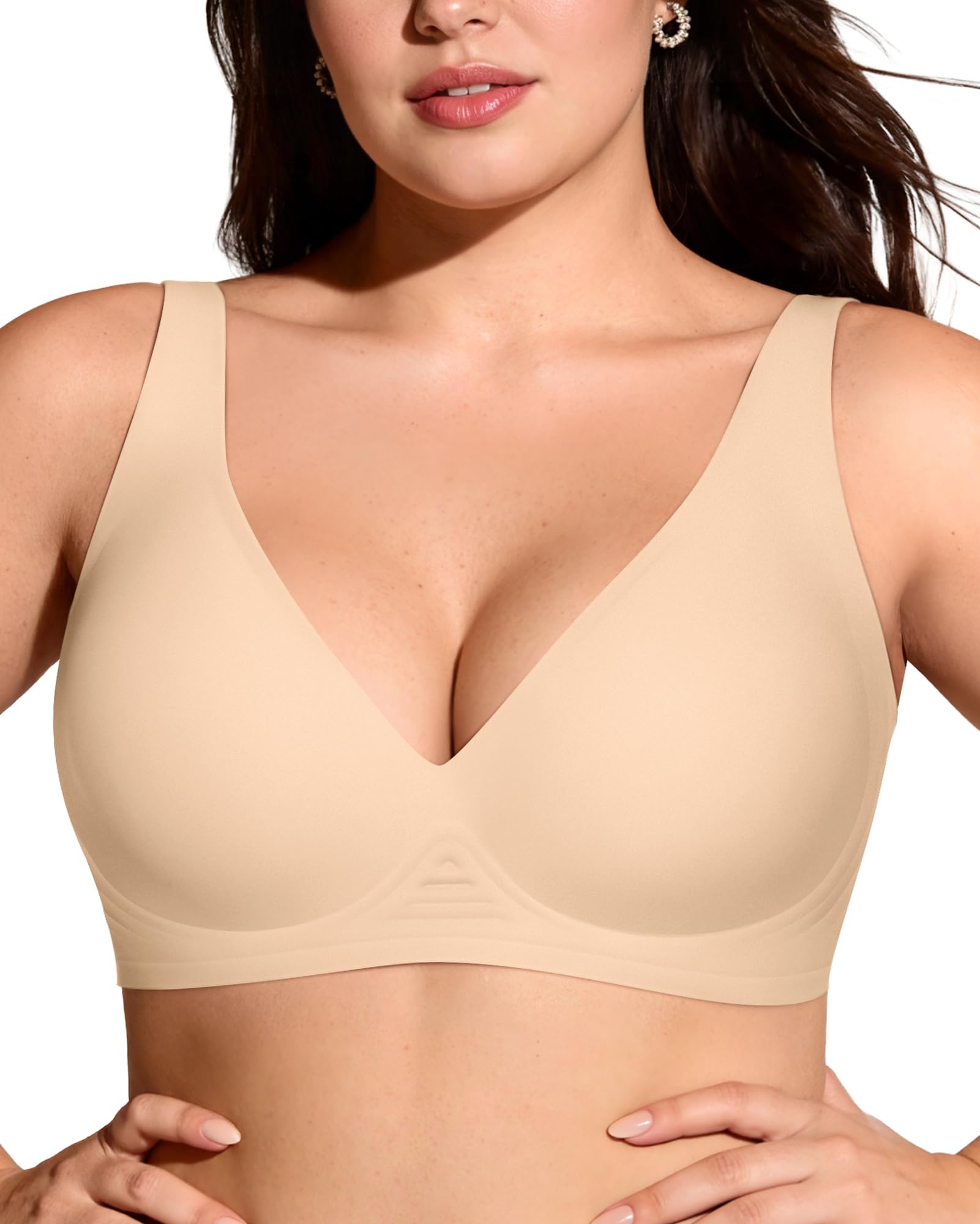 OEAK Womens Deep V Bras Wireless Comfortable Bra Supportive No Underwire Bras Tshirt Push Up Bralettes Plunge Seamless Bra