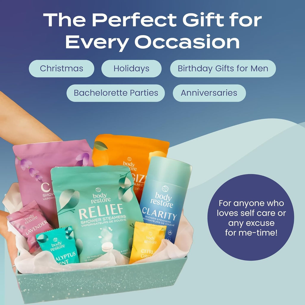 Body Restore Shower Steamers Aromatherapy 6 Pack – Mothers Day Gifts for Mom, Birthday Gifts for Women, Relaxation Stress Relief Self Care – Citrus Essential Oil Tablets