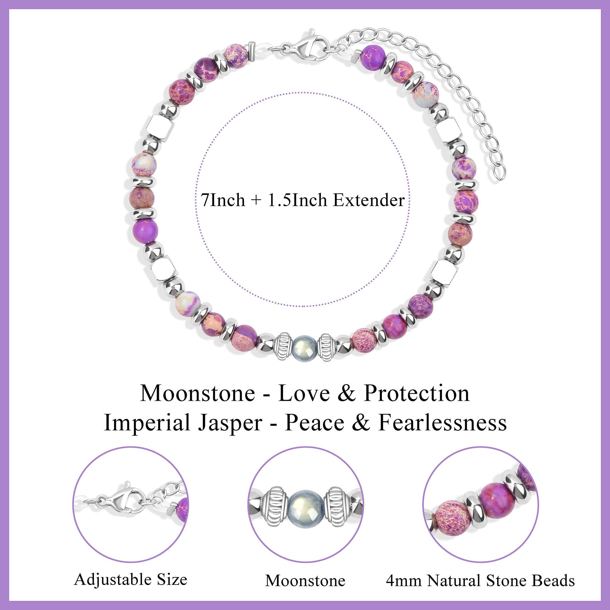 JoycuFF 𝗚𝗶𝗳𝘁𝘀 𝗳𝗼𝗿 𝗪𝗼𝗺𝗲𝗻 𝗠𝗼𝗼𝗻𝘀𝘁𝗼𝗻𝗲 𝗕𝗿𝗮𝗰𝗲𝗹𝗲𝘁 Amazonite Colorful Imperial Jasper Stainless Steel Beads Bracelets, Mothers Day Birthday Christmas Valentines Graduation Gifts