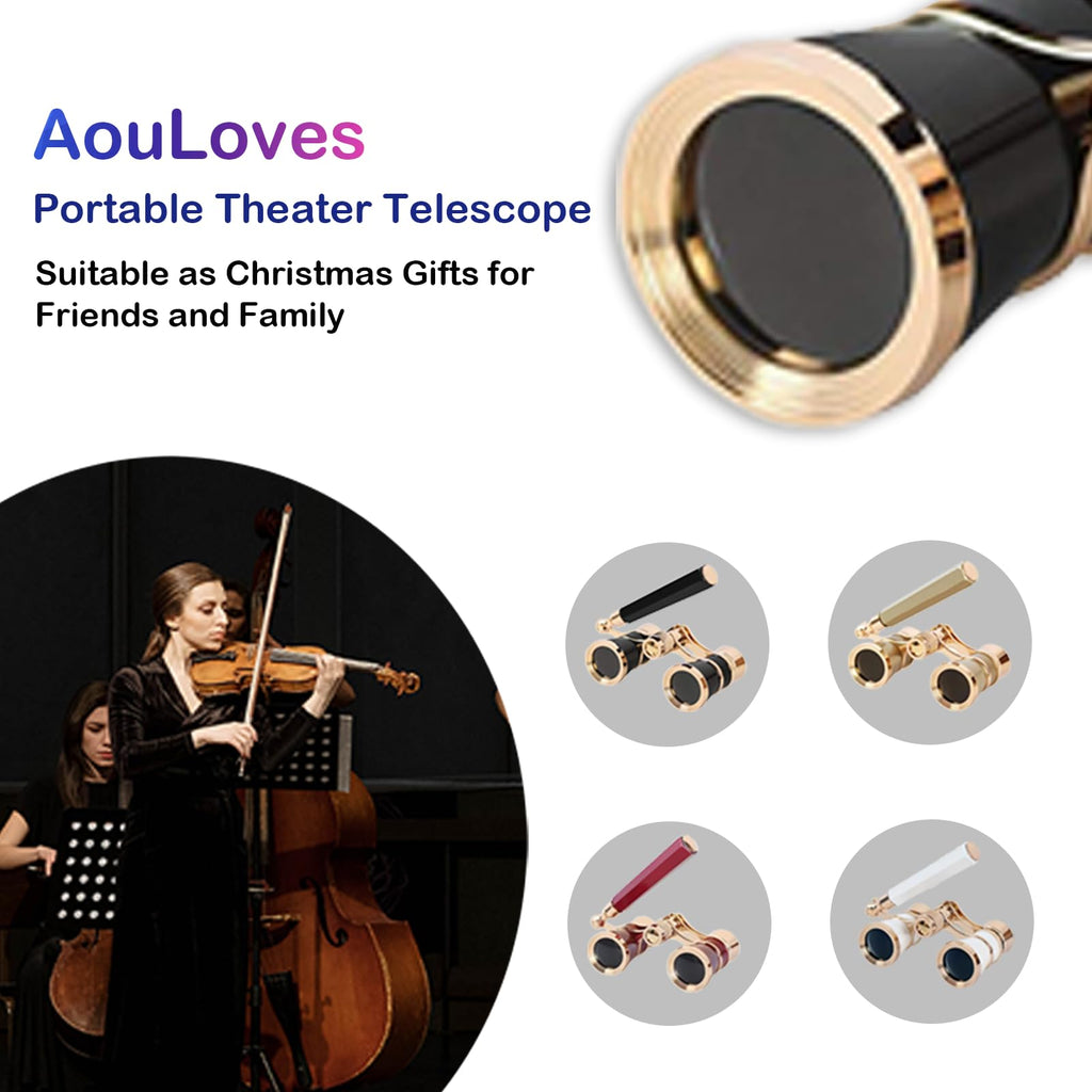 Opera Glasses Binoculars 3 X 25 Compact and Lightweight with Built-in Foldable Theater Glasses, Adjustable Handle for Adults Kids Women in Music Concerts and Opera Houses (Black)