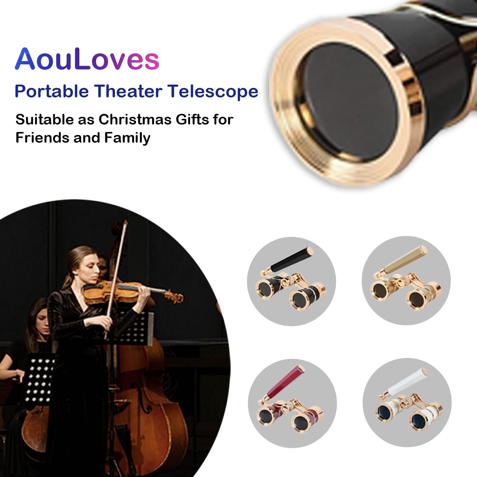Opera Glasses Binoculars 3 X 25 Compact and Lightweight with Built-in Foldable Theater Glasses, Adjustable Handle for Adults Kids Women in Music Concerts and Opera Houses (Black)