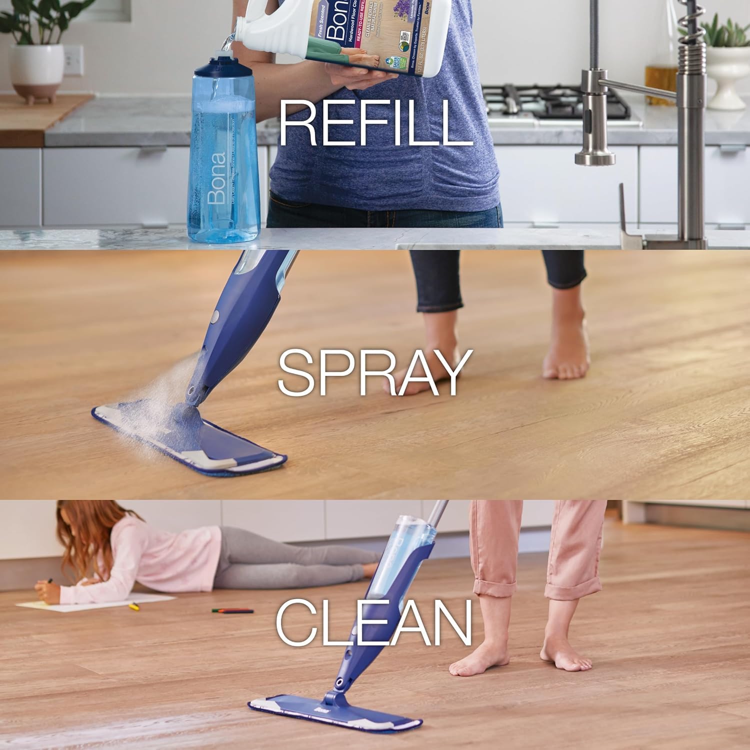 Bona® Hardwood Floor Cleaner Spray - 32 fl oz - Cedar Wood - Includes Filled Bottle + Concentrate Refill for Hardwood Floor Cleaning
