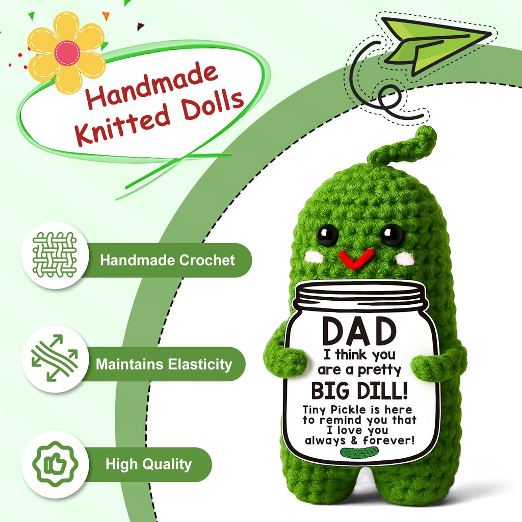 MAMAGIFTREE Fathers Day Dad Birthday Gifts from Daughter or Son,Handmade Crochet Pickle -I Love Best Daddy Ever Gift Thank You Daddy Funny Emotional Care Desk Decor
