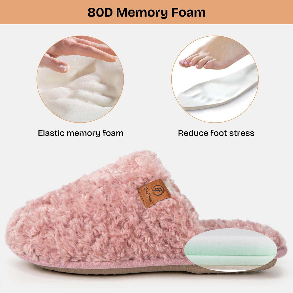 EverFoams Women's Fuzzy Slip-on Slippers Warm Cozy Soft Lightweight Memory Foam Indoor House Shoes
