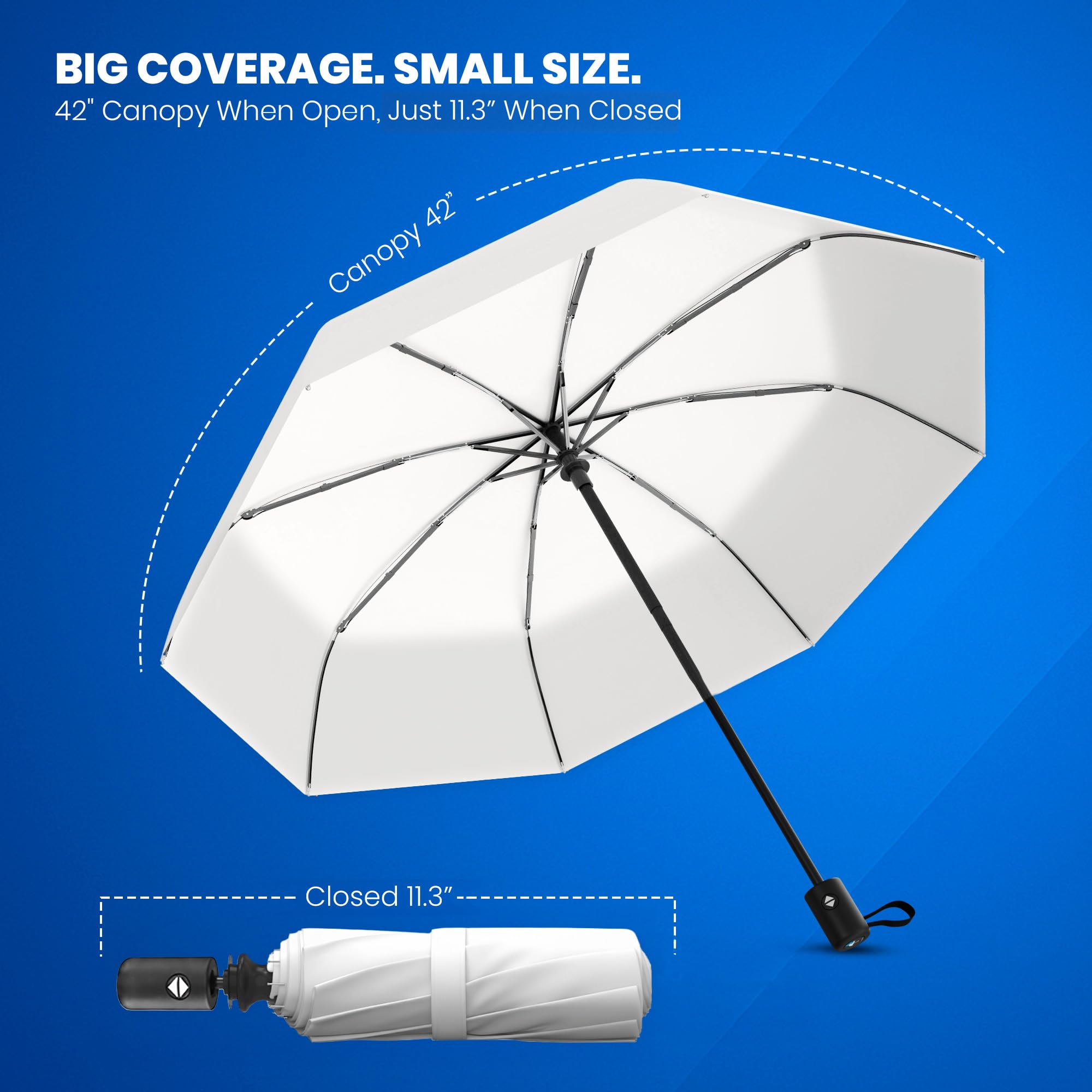 Rain-Mate Windproof Compact Umbrellas for Rain - Strong Reinforced Fiberglass Rib Design & Auto Open & Close - Portable Folding Travel Umbrella - Lightweight & Packable for Women & Men, Easy Collapse