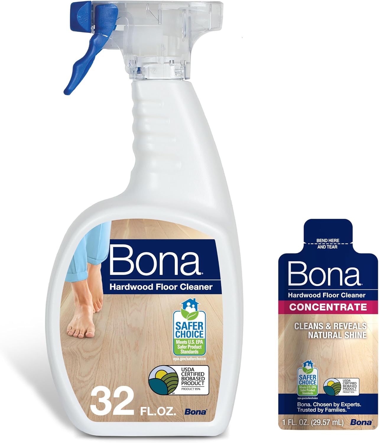 Bona® Hardwood Floor Cleaner Spray - 32 fl oz - Cedar Wood - Includes Filled Bottle + Concentrate Refill for Hardwood Floor Cleaning