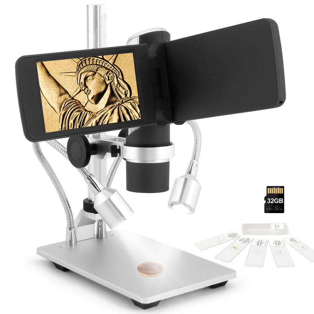 Andonstar AD203 Handheld Digital Microscope, Portable Pocket USB Coin Microscope with 4 inch Screen for Kids and Adults, Black, Electronic FHD Video, Windows Mac PC