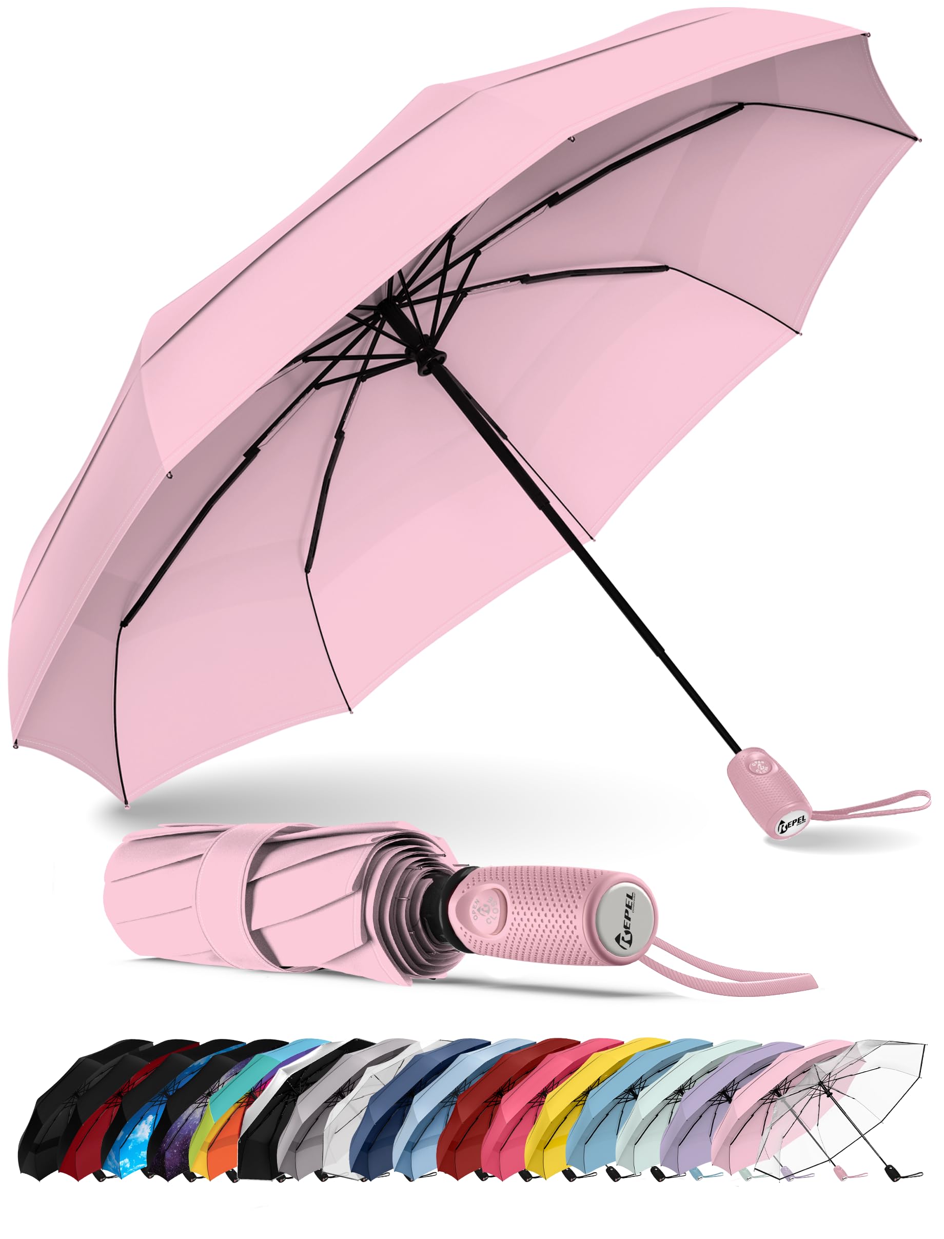 REPEL Windproof Travel Umbrella - Compact & Withstands Winds up to 85MPH , Strongest Premium Auto Folding Umbrella for Rain and Sun - Durable, Light & Portable for Women & Men , Fits Backpack & Cars