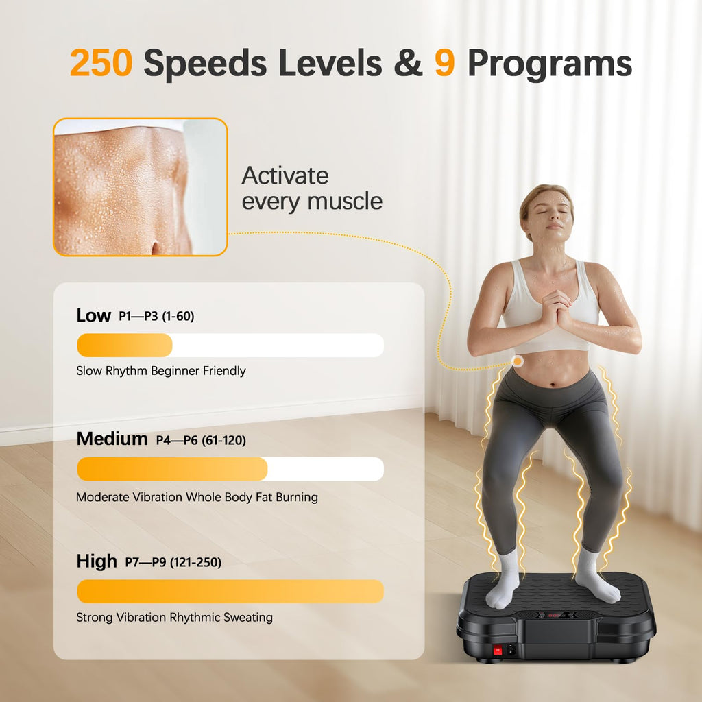 NXSCI Vibration Plate Exercise Machine,Vibrating Platform for Lymphatic Drainage with 250 Speeds,500 lbs Weight Capacity,Vibrated Plates for Weight Loss,Full Body Workout Equipment for Fitness at Home