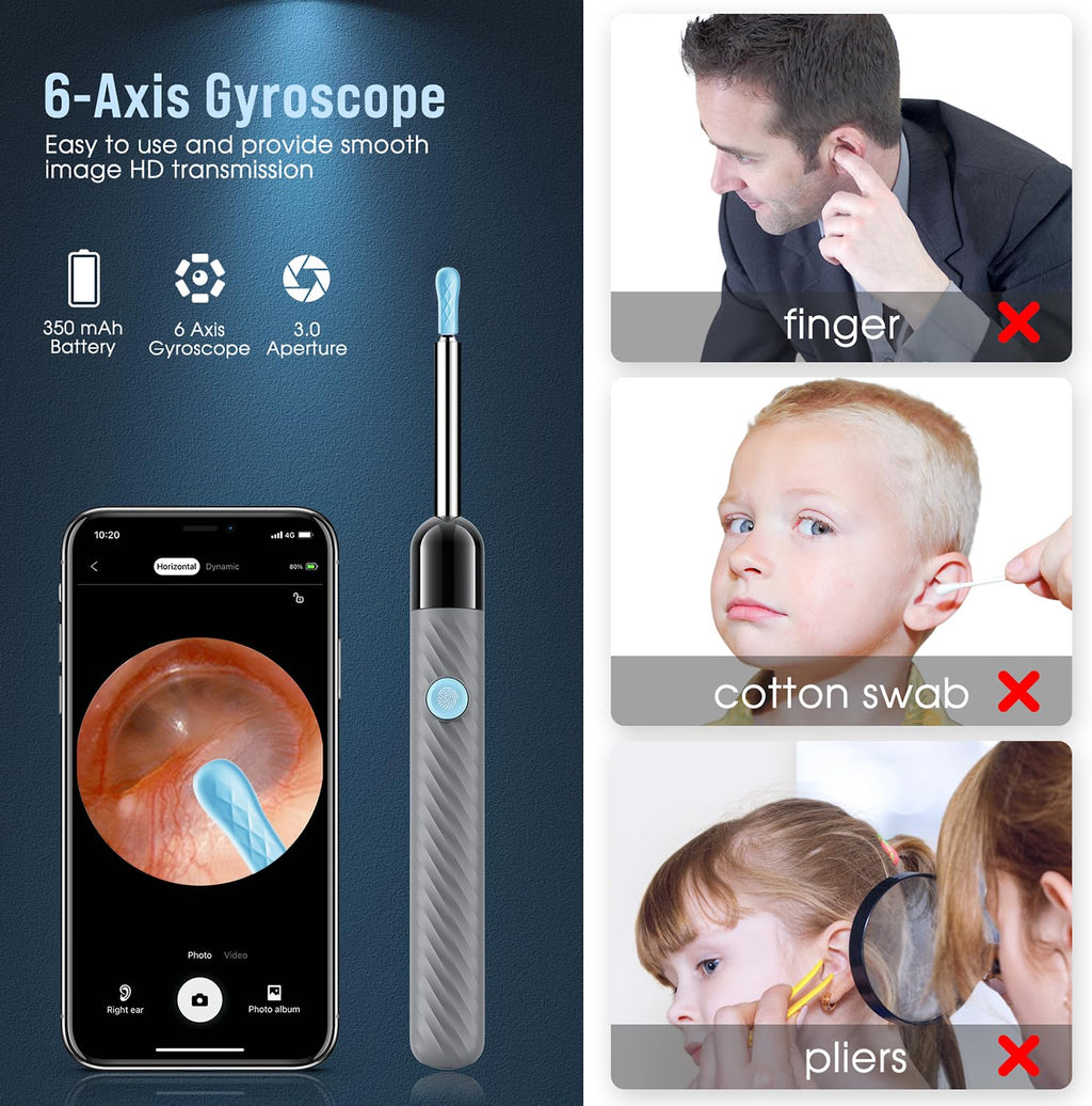 LEIPUT Ear Wax Removal - Earwax Remover Tool with 8 Pcs Ear Set - Ear Canal Cleaner with 1080P Camera - FSA HSA Eligible - Ear Cleaning Kit with 6 Ear Spoon - Ear Camera for iOS & Android (Black)