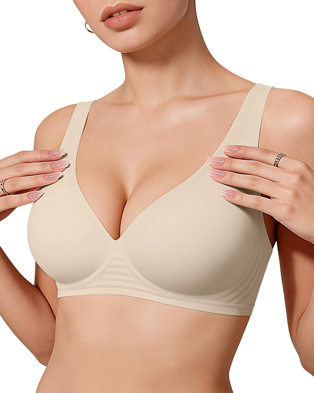 OEAK Womens Deep V Bras Wireless Comfortable Bra Supportive No Underwire Bras Tshirt Push Up Bralettes Plunge Seamless Bra