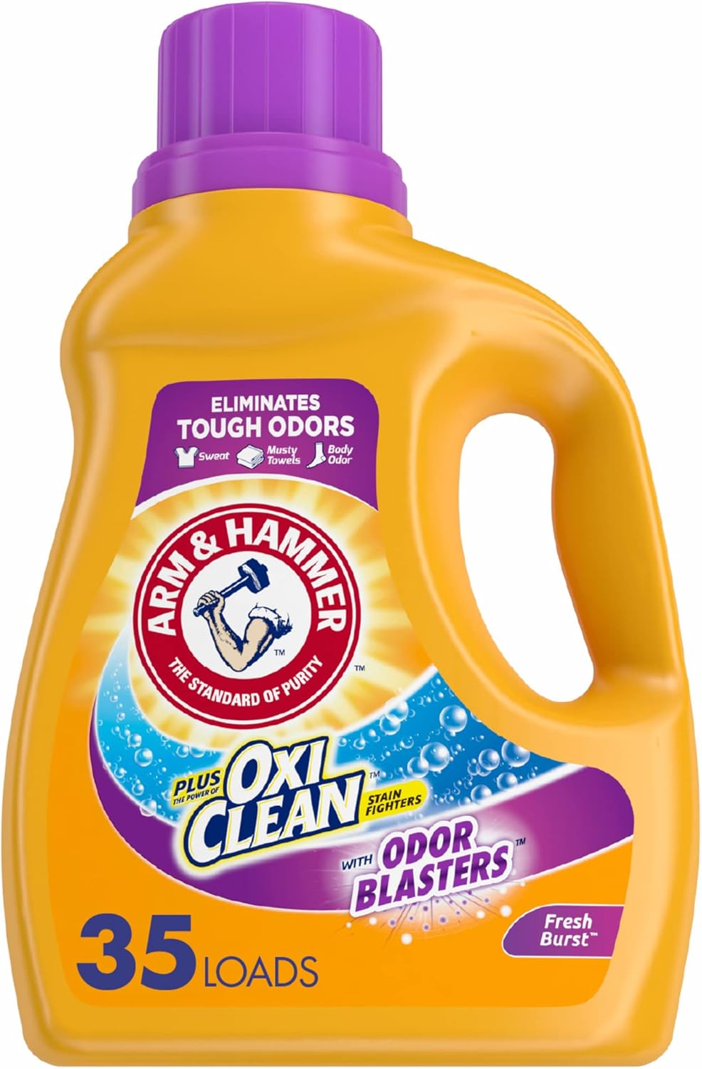 ARM & HAMMER Plus OxiClean with Odor Blasters Liquid Laundry Detergent, Laundry Odor Remover, Attacks Stains, Fresh Botanical Scent, 74 Loads, 96.2 Fl Oz