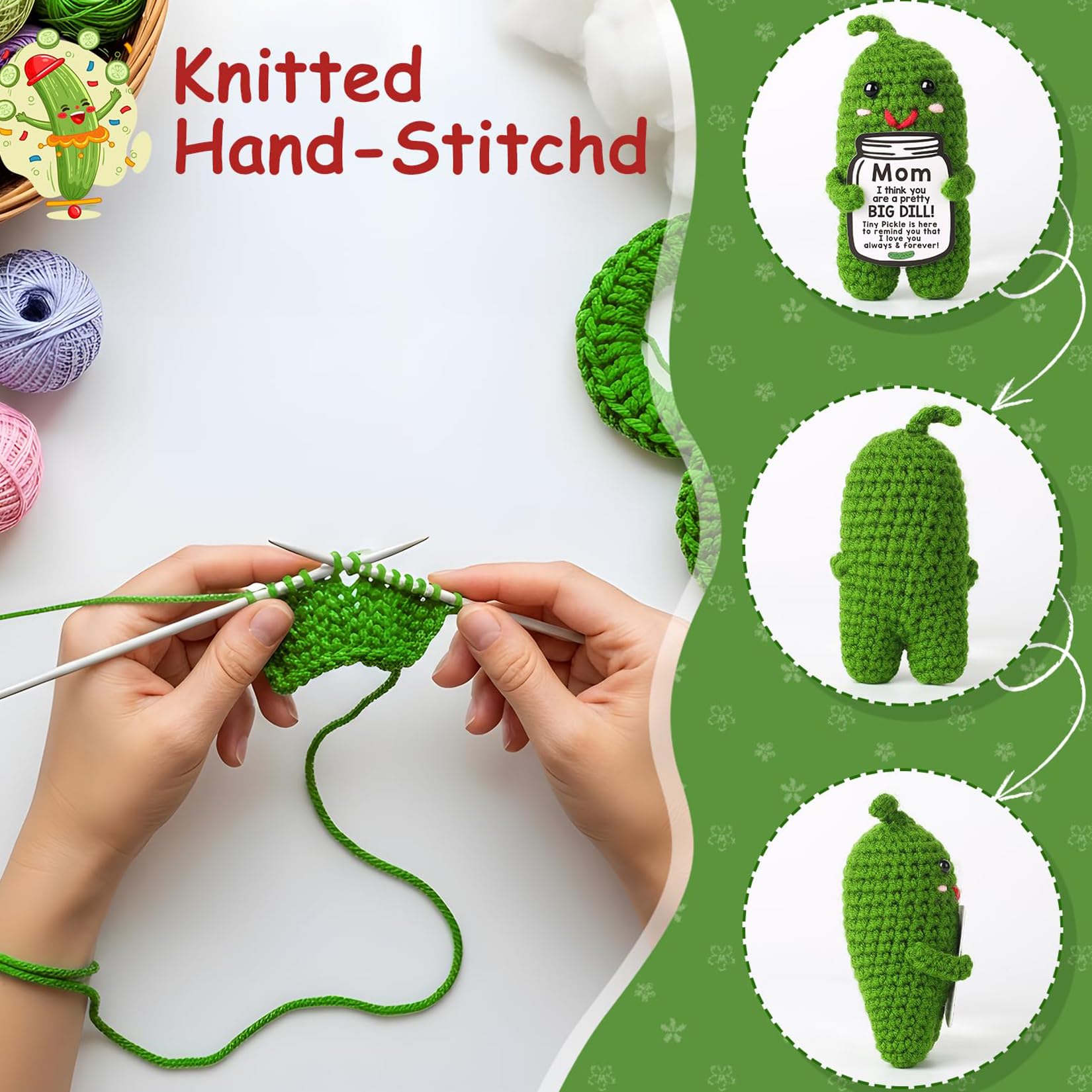 MAMAGIFTREE Fathers Day Dad Birthday Gifts from Daughter or Son,Handmade Crochet Pickle -I Love Best Daddy Ever Gift Thank You Daddy Funny Emotional Care Desk Decor