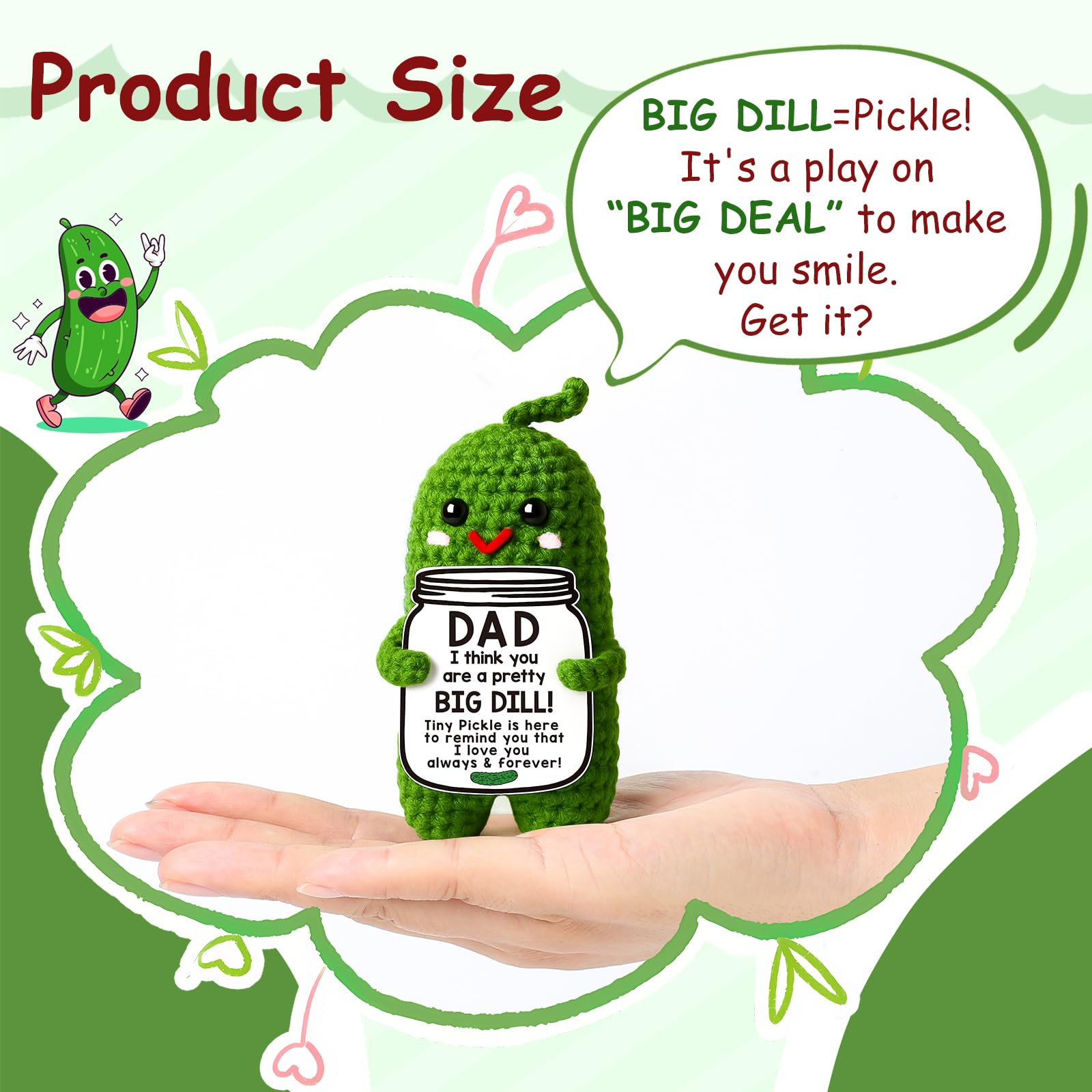 MAMAGIFTREE Fathers Day Dad Birthday Gifts from Daughter or Son,Handmade Crochet Pickle -I Love Best Daddy Ever Gift Thank You Daddy Funny Emotional Care Desk Decor