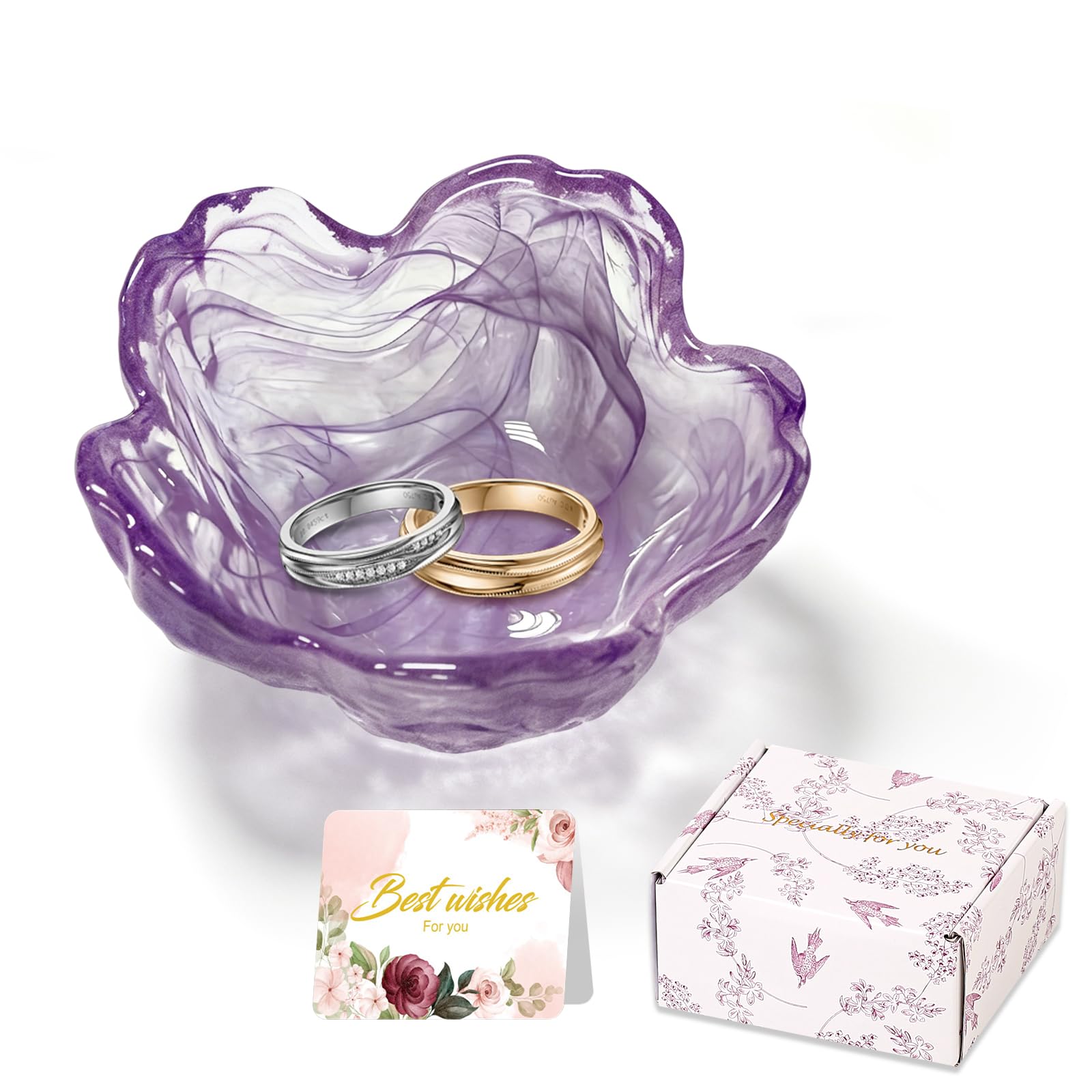Gifts for Women Trinket Dish Flower Jewelry Dish Pink Glass Ring Holder Jewellery Tray Cute Room Decor Aesthetic Bedroom Accessories Unique Birthday New Home Mothers Day Gifts for Women Friends(2 pcs)