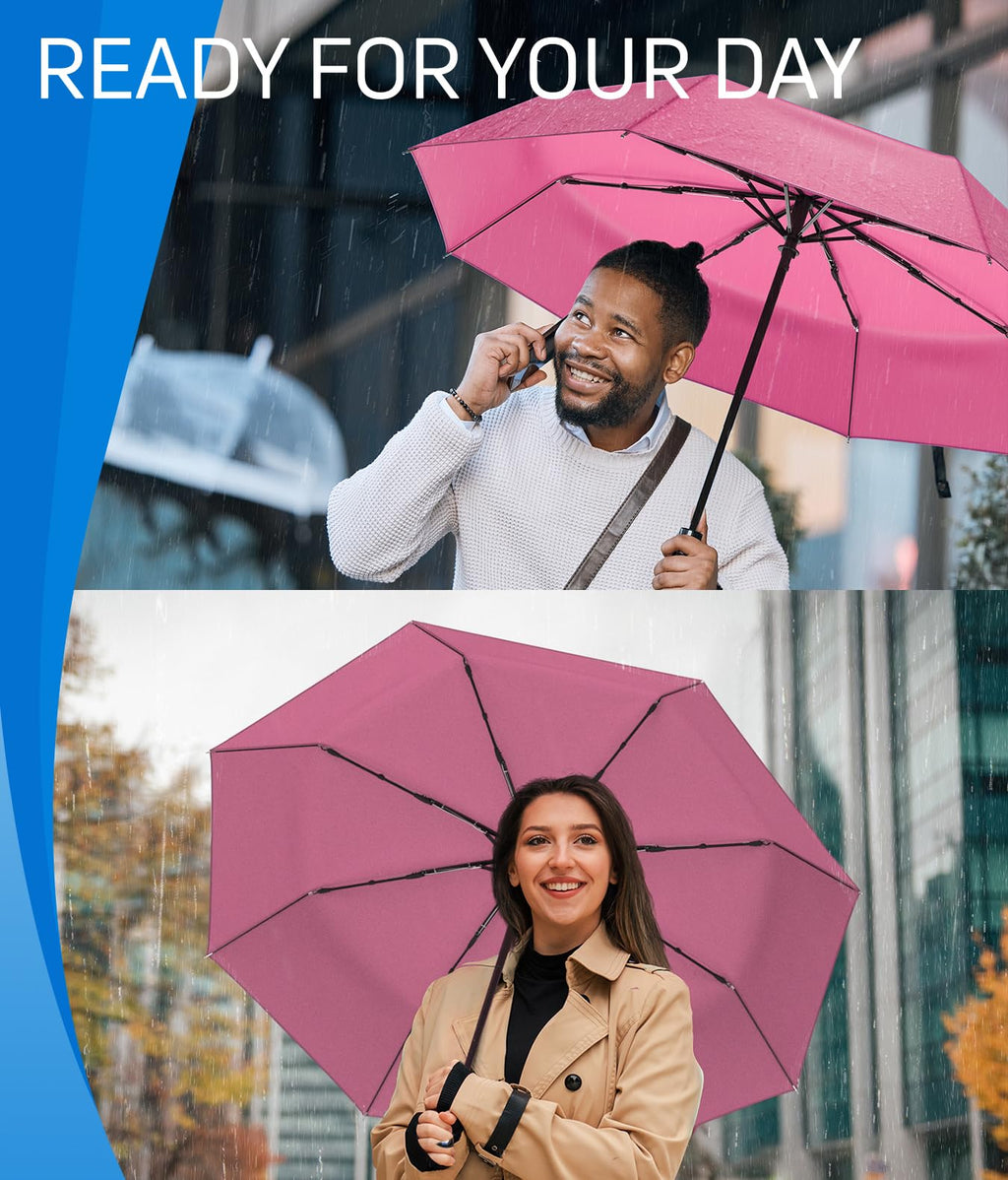 Rain-Mate Windproof Compact Umbrellas for Rain - Strong Reinforced Fiberglass Rib Design & Auto Open & Close - Portable Folding Travel Umbrella - Lightweight & Packable for Women & Men, Easy Collapse