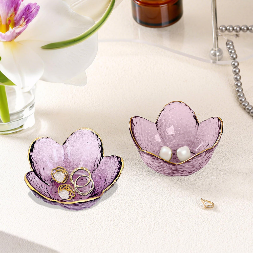 Gifts for Women Trinket Dish Flower Jewelry Dish Pink Glass Ring Holder Jewellery Tray Cute Room Decor Aesthetic Bedroom Accessories Unique Birthday New Home Mothers Day Gifts for Women Friends(2 pcs)