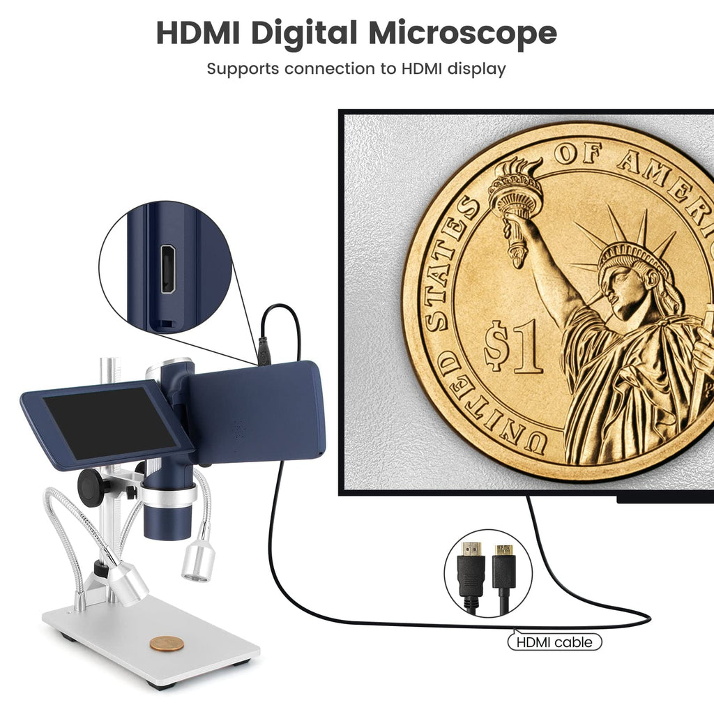 Andonstar AD203 Handheld Digital Microscope, Portable Pocket USB Coin Microscope with 4 inch Screen for Kids and Adults, Black, Electronic FHD Video, Windows Mac PC