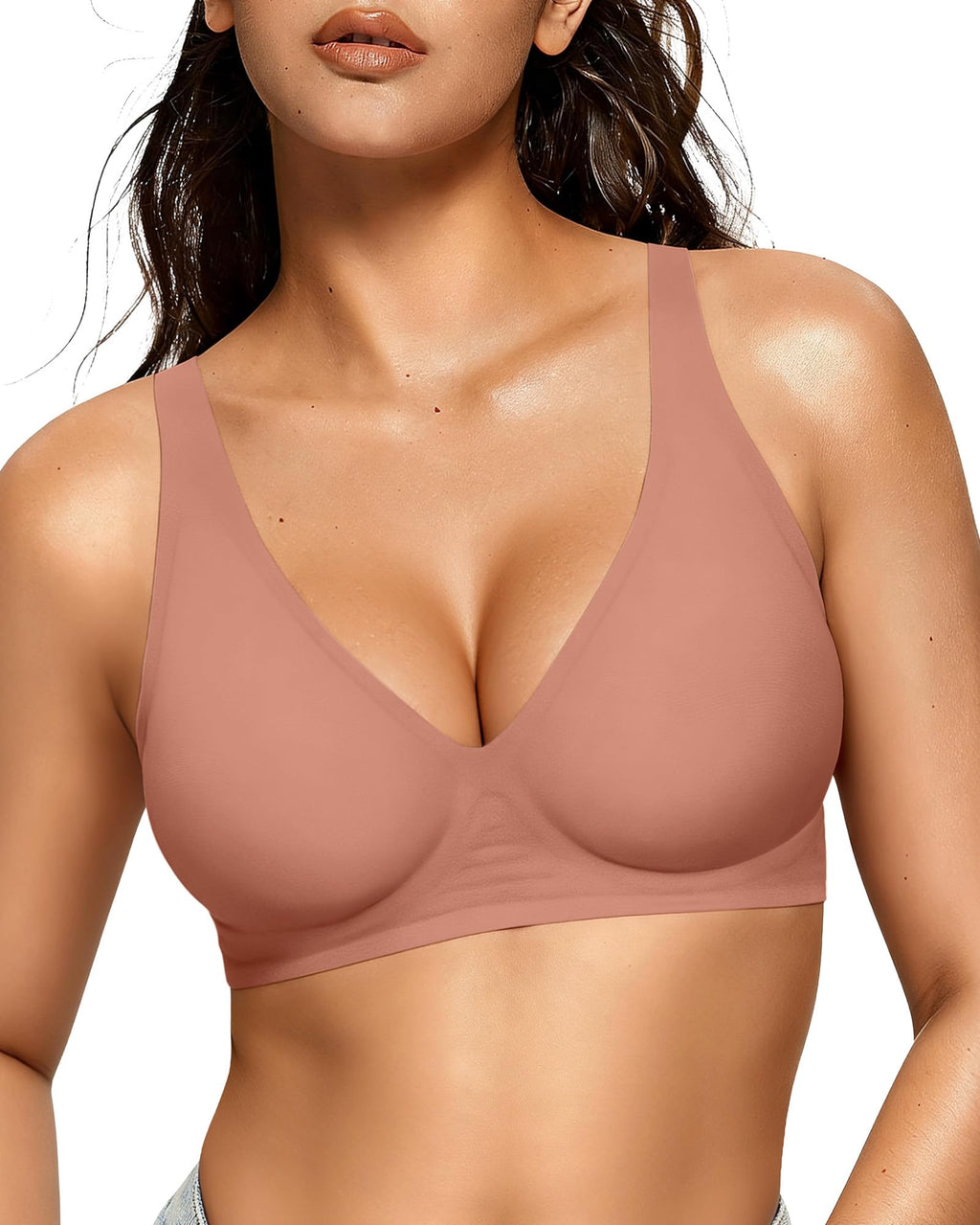 OEAK Womens Deep V Bras Wireless Comfortable Bra Supportive No Underwire Bras Tshirt Push Up Bralettes Plunge Seamless Bra