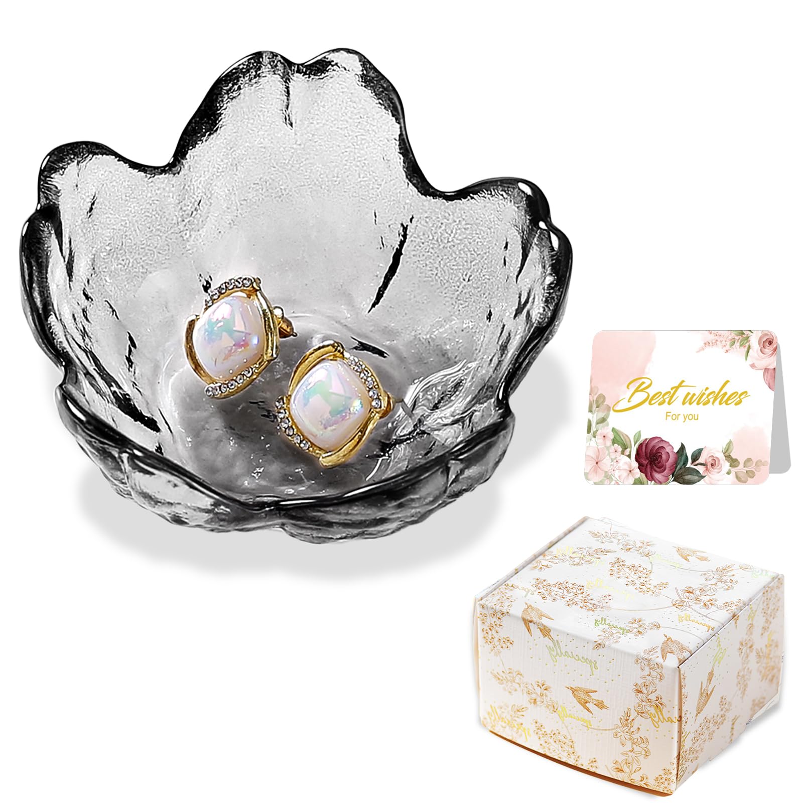 Gifts for Women Trinket Dish Flower Jewelry Dish Pink Glass Ring Holder Jewellery Tray Cute Room Decor Aesthetic Bedroom Accessories Unique Birthday New Home Mothers Day Gifts for Women Friends(2 pcs)