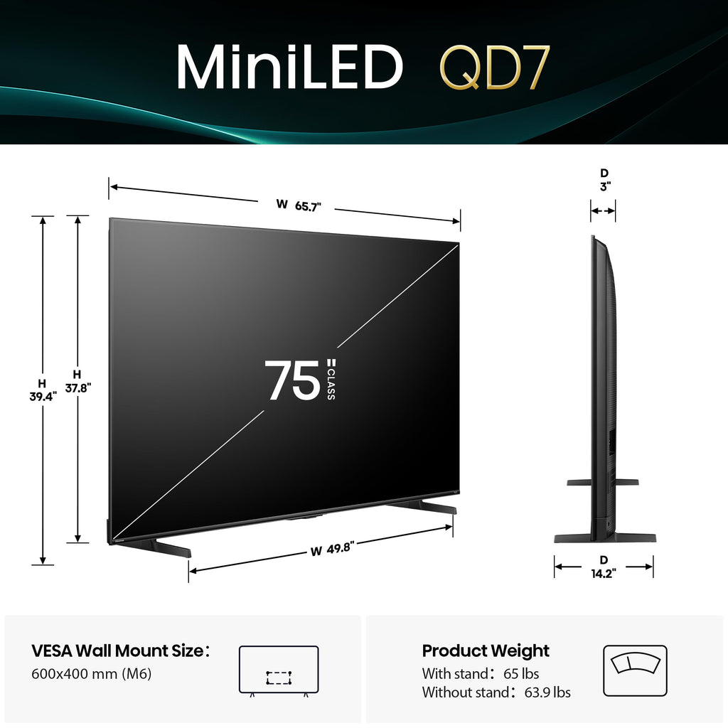 Hisense 85" Class QD7 Series Mini-LED 4K UHD Smart Fire TV (85QD7QF, 2025 Model) - QLED, Native 144hz, HDR10+, Dolby Vision, Dolby Atmos, Game Mode Pro, ALLM, Alexa Built in with Voice Remote, MEMC