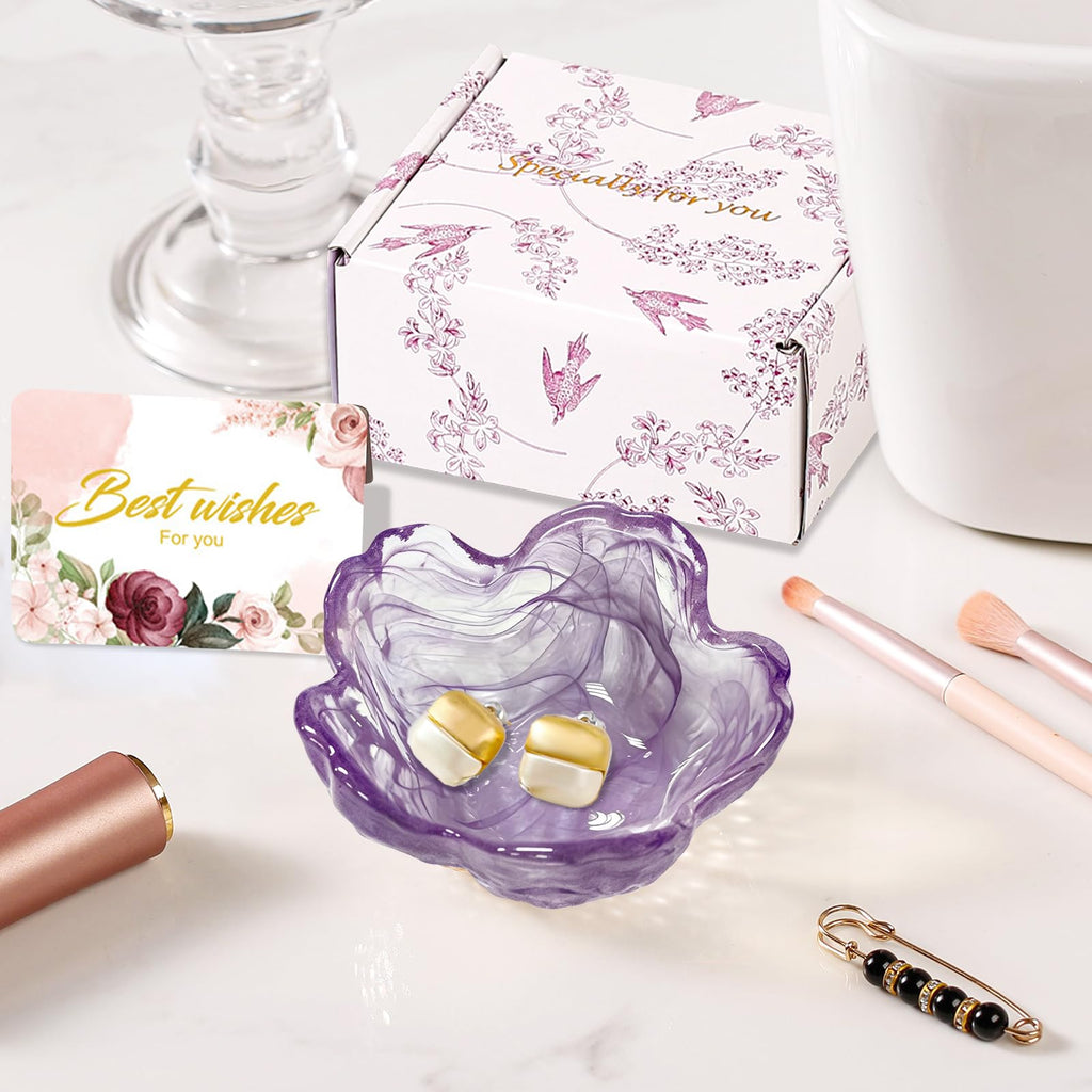 Gifts for Women Trinket Dish Flower Jewelry Dish Pink Glass Ring Holder Jewellery Tray Cute Room Decor Aesthetic Bedroom Accessories Unique Birthday New Home Mothers Day Gifts for Women Friends(2 pcs)