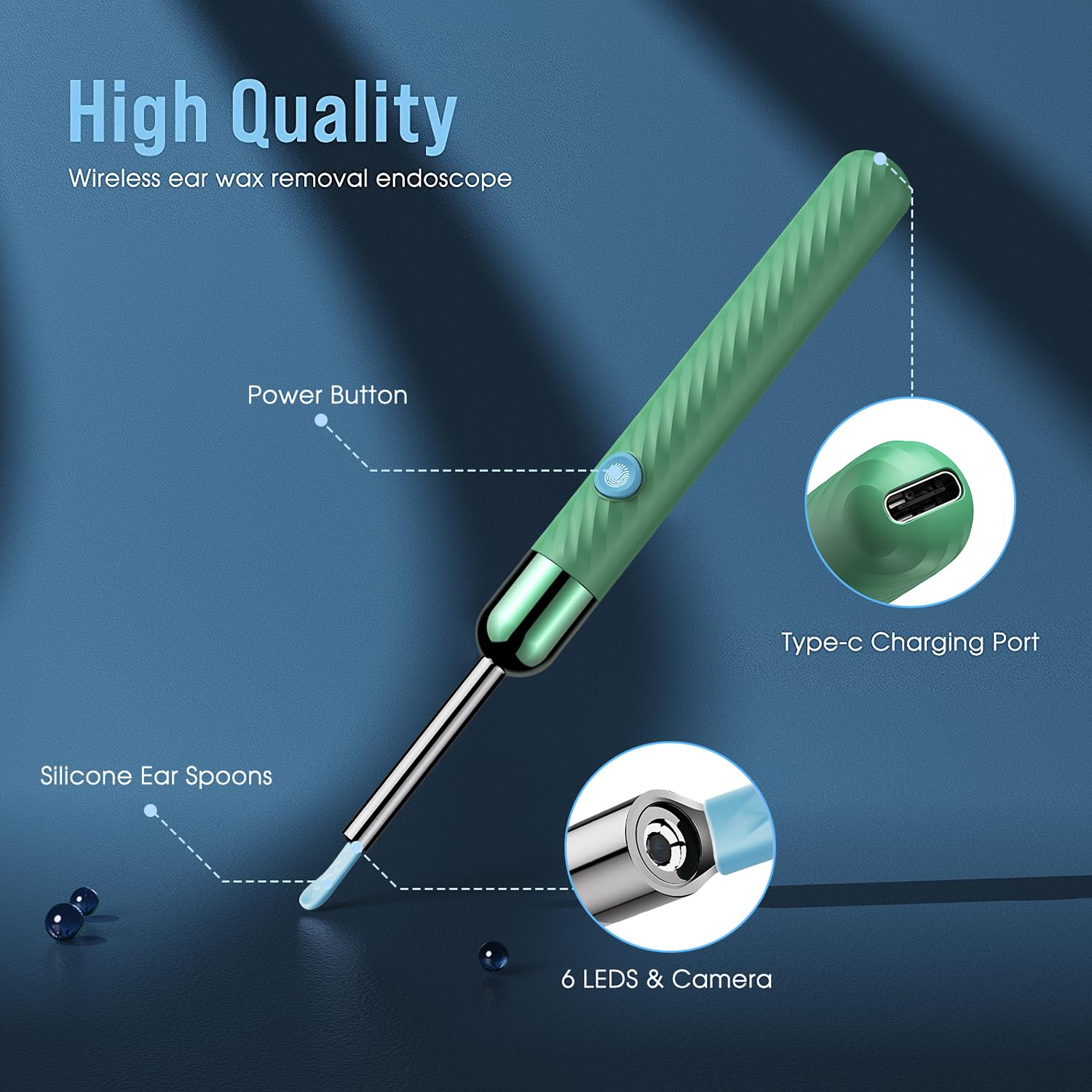 LEIPUT Ear Wax Removal - Earwax Remover Tool with 8 Pcs Ear Set - Ear Canal Cleaner with 1080P Camera - FSA HSA Eligible - Ear Cleaning Kit with 6 Ear Spoon - Ear Camera for iOS & Android (Black)