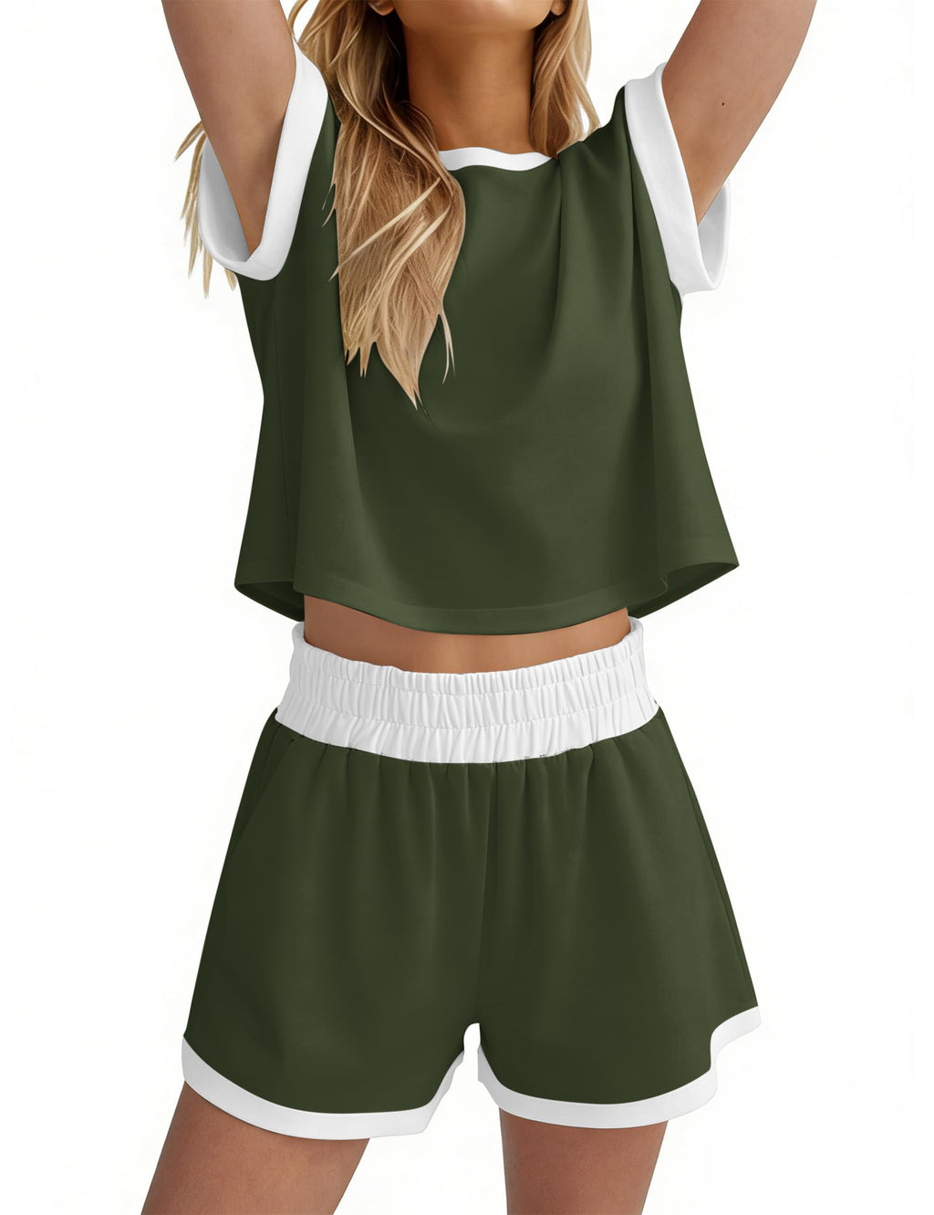 MISSACTIVER 2 Piece Lounge Set Women Stripe Knit Short Sleeve Tee Shirts Shorts Casual Summer Loungewear Shorts Sets
