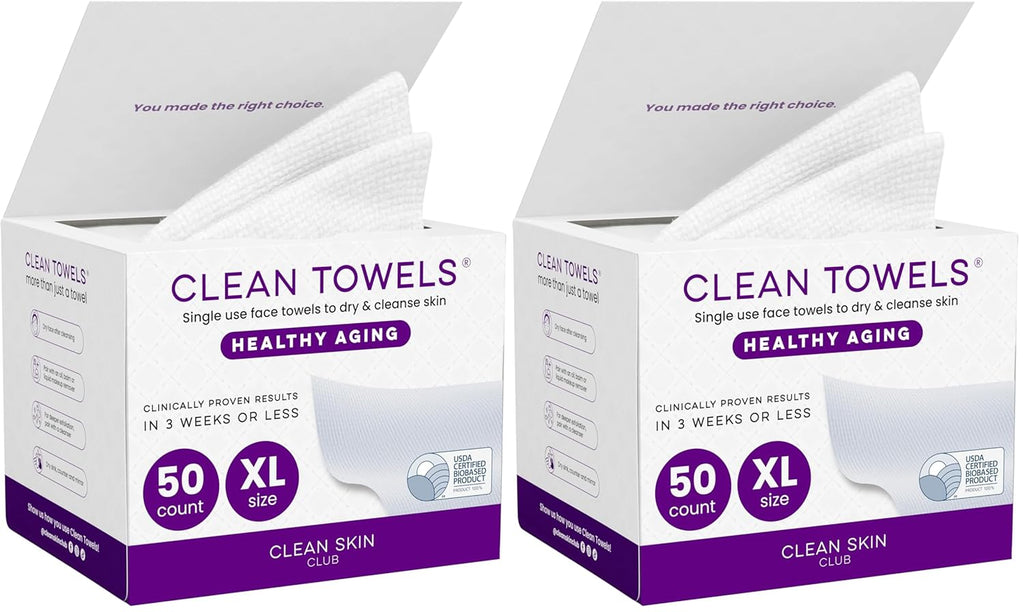 Reduces Fine Lines and Wrinkles in 6 weeks or Less, CLEAN SKIN CLUB Healthy Aging Clean Towels® XL, Disposable Face Towels, XL - 1 Pack (50 count)