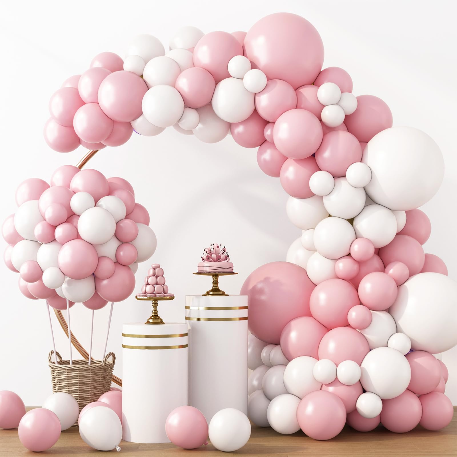 RUBFAC Pink Balloons 129pcs Light Pastel Pink Balloon Different Sizes 18 12 10 5 Inch for Garland Arch Mother's Day Birthday Party Baby Shower Gender Reveal Wedding Anniversary Easter Decoration