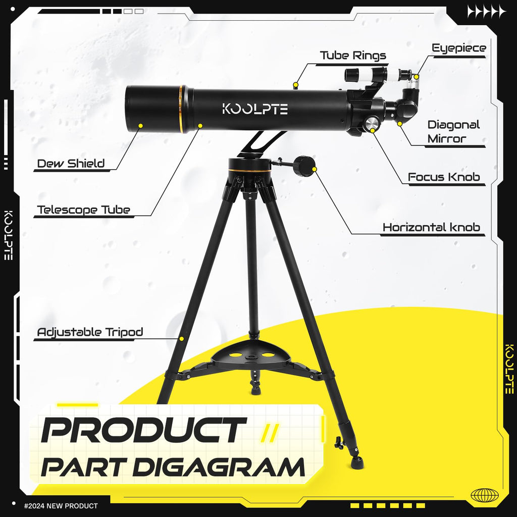 Telescope, 90mm Aperture 700mm Professional Telescope for Adults, High Power with Upgraded Vertisteel AZ Slow-Motion Mount Telescopes for Astronomy Beginners, Stainless Steel Tripod, Phone Adapter,Bag
