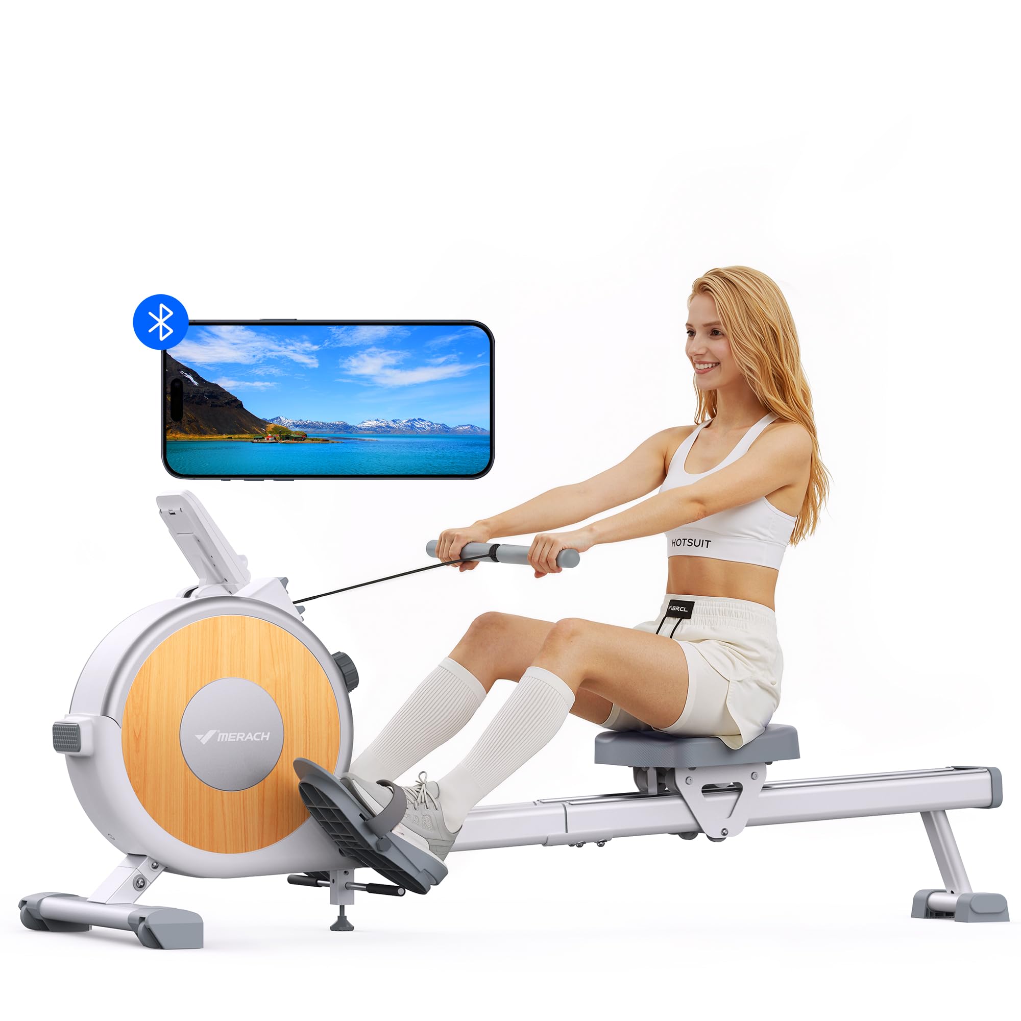 MERACH Rowing Machines for Home, Magnetic Rowing Machine with 16 Levels, Rower Machine of Quiet Resistance, Dual Slide Rail with Max 350lbs Weight Capacity, App Compatible