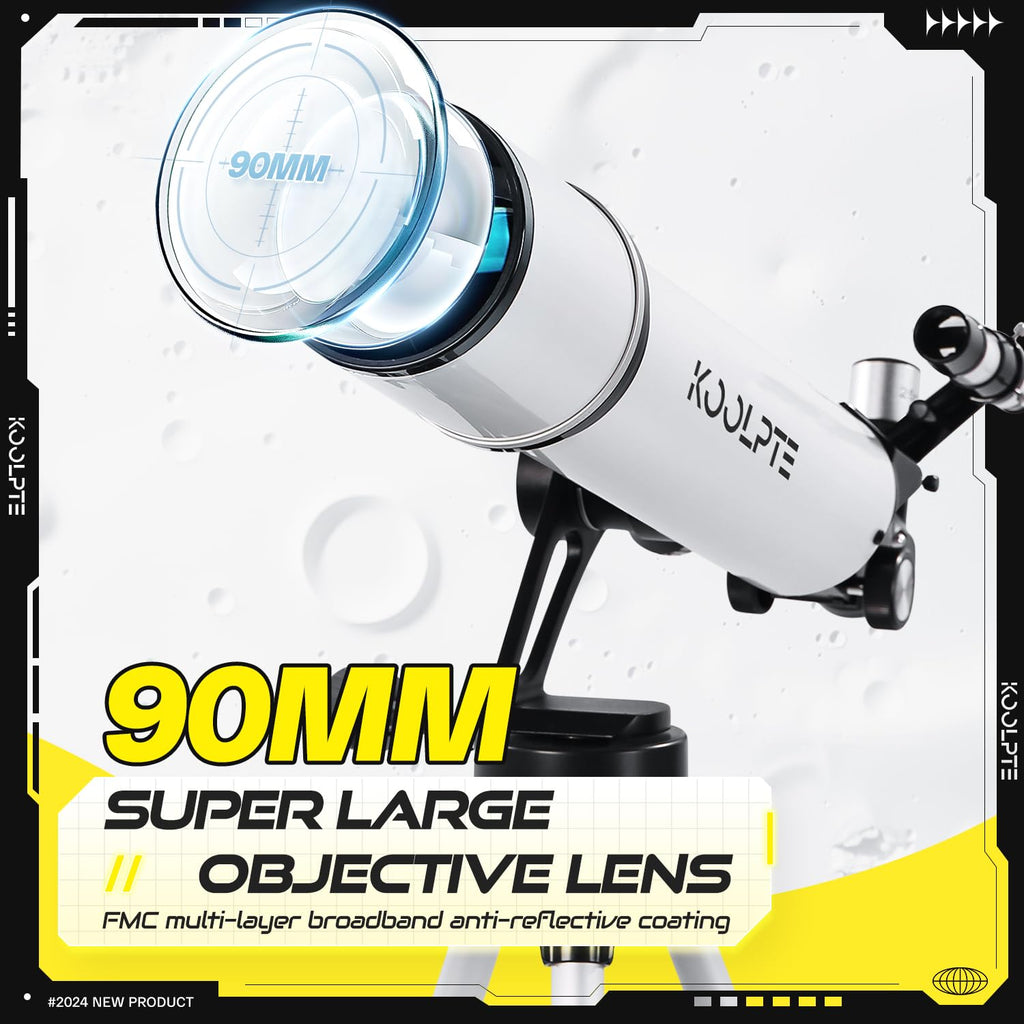 Telescope, 90mm Aperture 700mm Professional Telescope for Adults, High Power with Upgraded Vertisteel AZ Slow-Motion Mount Telescopes for Astronomy Beginners, Stainless Steel Tripod, Phone Adapter,Bag