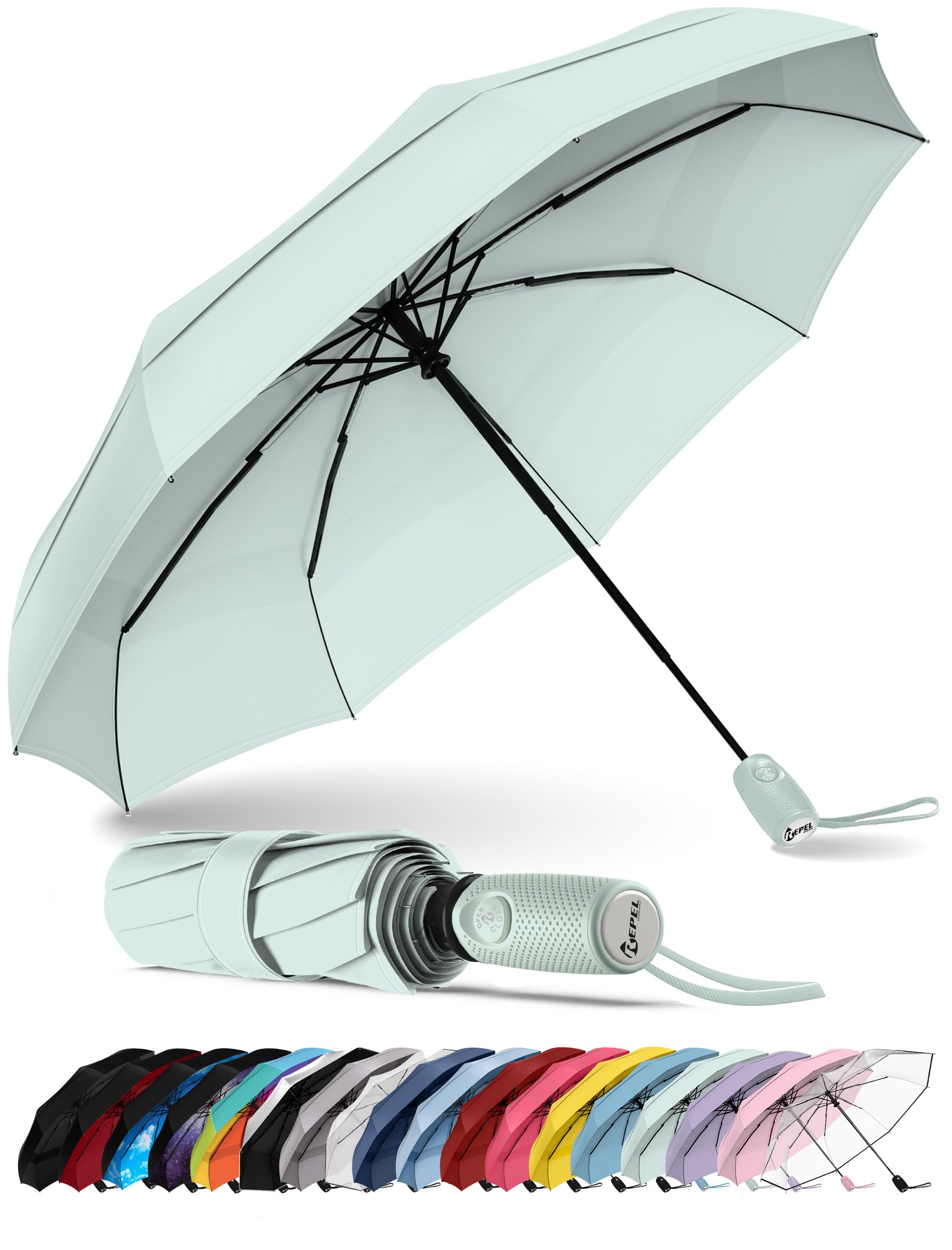 REPEL Windproof Travel Umbrella - Compact & Withstands Winds up to 85MPH , Strongest Premium Auto Folding Umbrella for Rain and Sun - Durable, Light & Portable for Women & Men , Fits Backpack & Cars