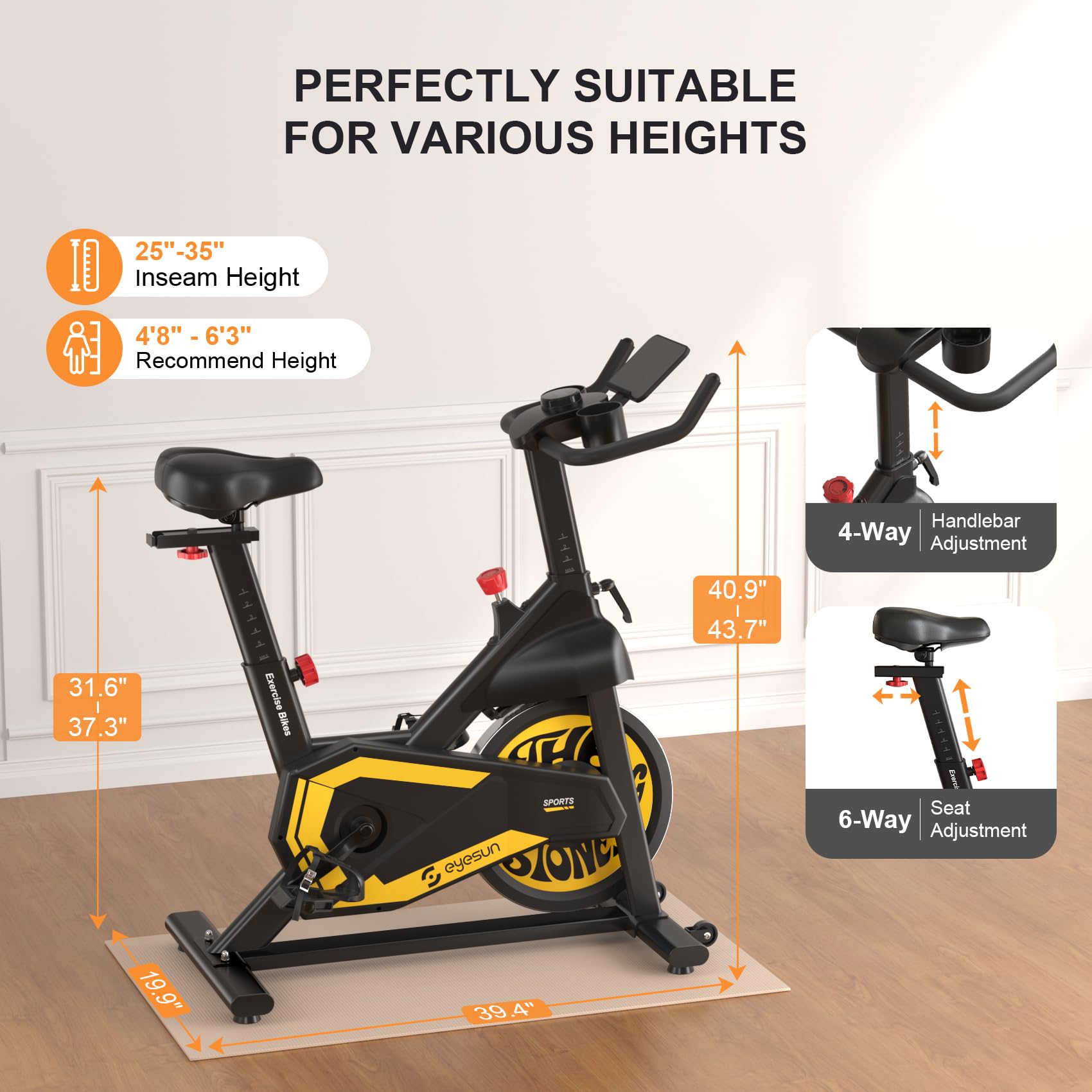 Exercise Bikes for Home,Spin Bike with Adjustable Magnetic,Brake Pad Resistance Silent Belt Drive,350lbs/300lbs Weight Capacity &Upgraded Version Seat for Home Cardio&Weight Loss(QM-530W)