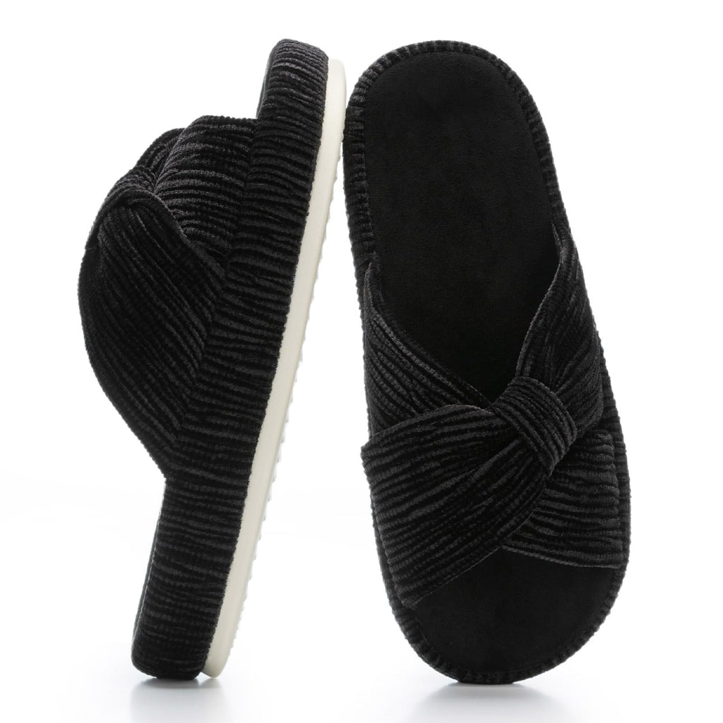 Chantomoo Slippers for Women Memory Foam House Bedroom Corduroy Bow Crossbands Slipper Shoes Comfy Trendy Gift Slippers