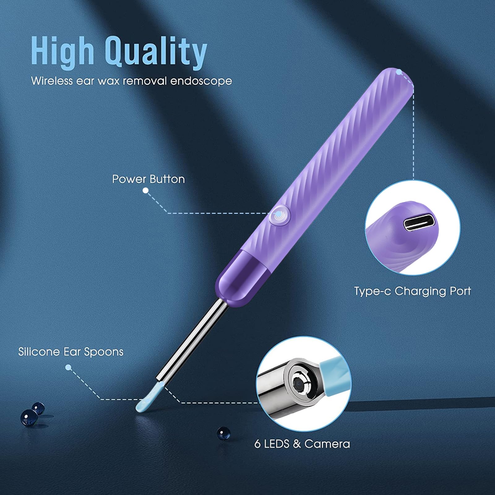 LEIPUT Ear Wax Removal - Earwax Remover Tool with 8 Pcs Ear Set - Ear Canal Cleaner with 1080P Camera - FSA HSA Eligible - Ear Cleaning Kit with 6 Ear Spoon - Ear Camera for iOS & Android (Black)