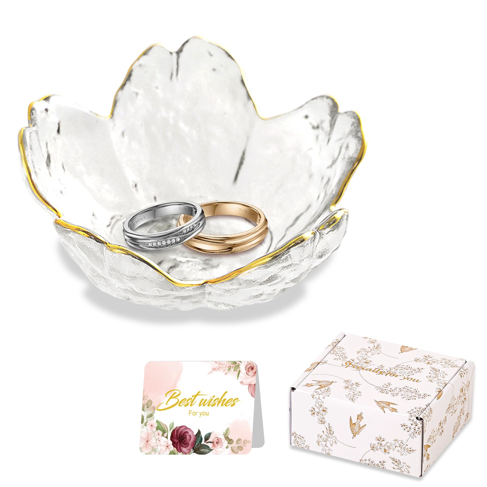 Gifts for Women Trinket Dish Flower Jewelry Dish Pink Glass Ring Holder Jewellery Tray Cute Room Decor Aesthetic Bedroom Accessories Unique Birthday New Home Mothers Day Gifts for Women Friends(2 pcs)