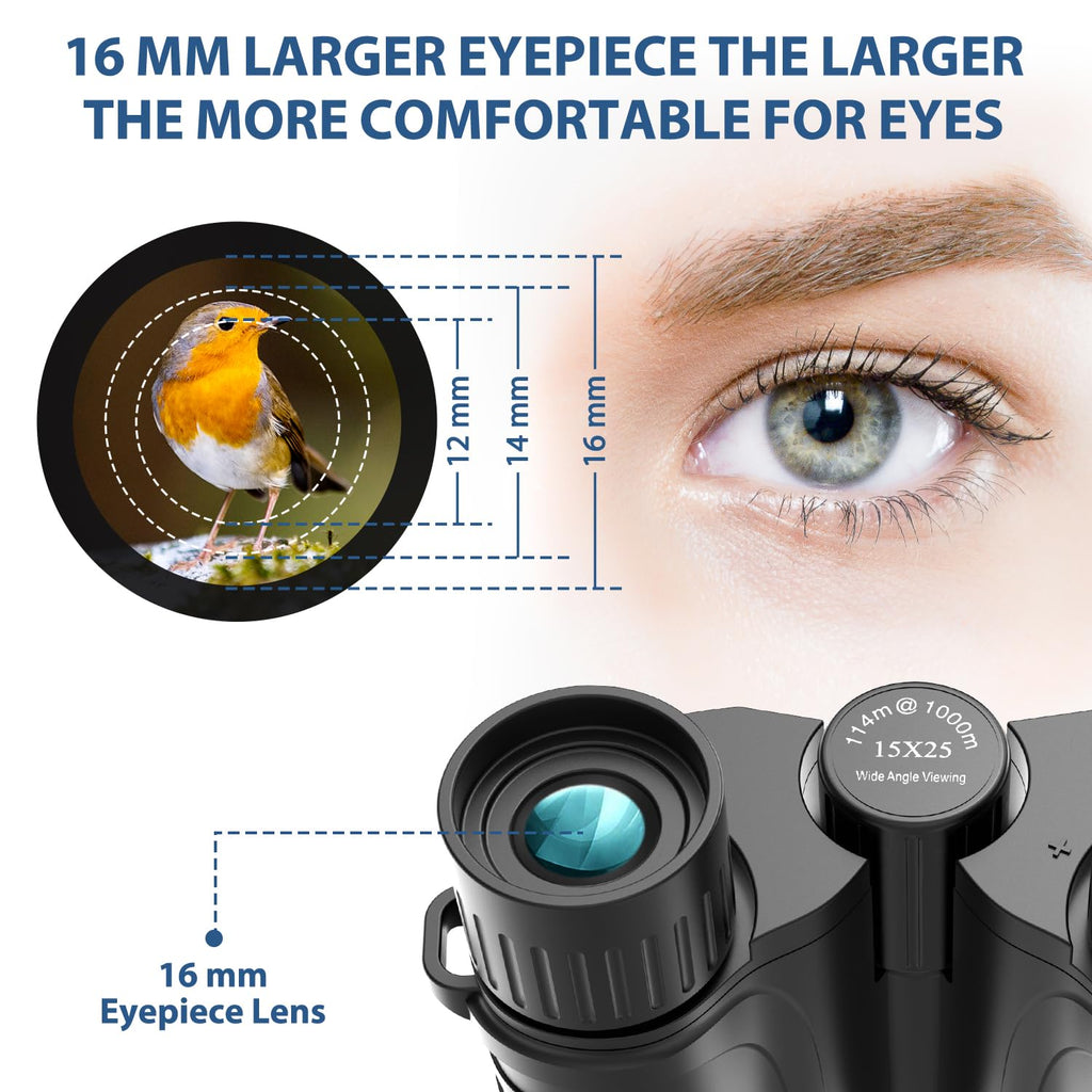 Binoculars 15x25 for Adults,High Powered Easy Focus Binoculars with Low Light Vision for Bird Watching,Travel and Concerts,Sightseeing and Sport Games