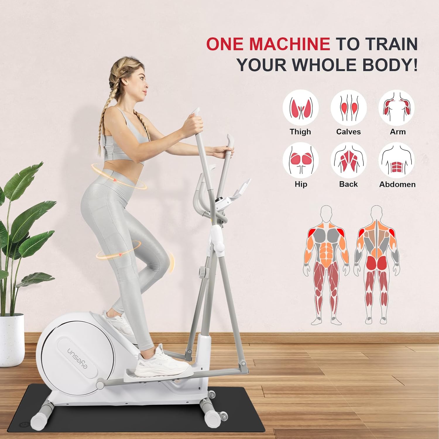 Elliptical Training Machine, Elliptical Machine for Home with Hyper-Quiet Magnetic Driving System,16-Level Resistance & Easy to Store, Portable Home Exercise Equipment with 300LBS Weight Capacity