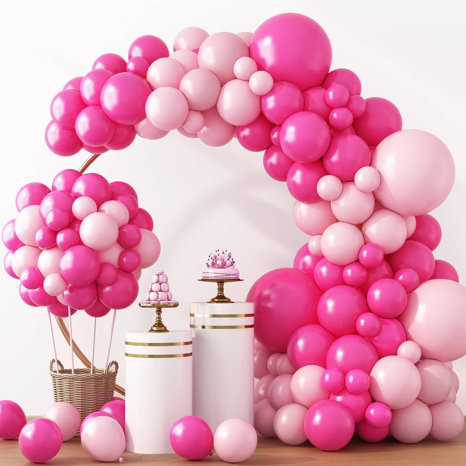 RUBFAC Pink Balloons 129pcs Light Pastel Pink Balloon Different Sizes 18 12 10 5 Inch for Garland Arch Mother's Day Birthday Party Baby Shower Gender Reveal Wedding Anniversary Easter Decoration