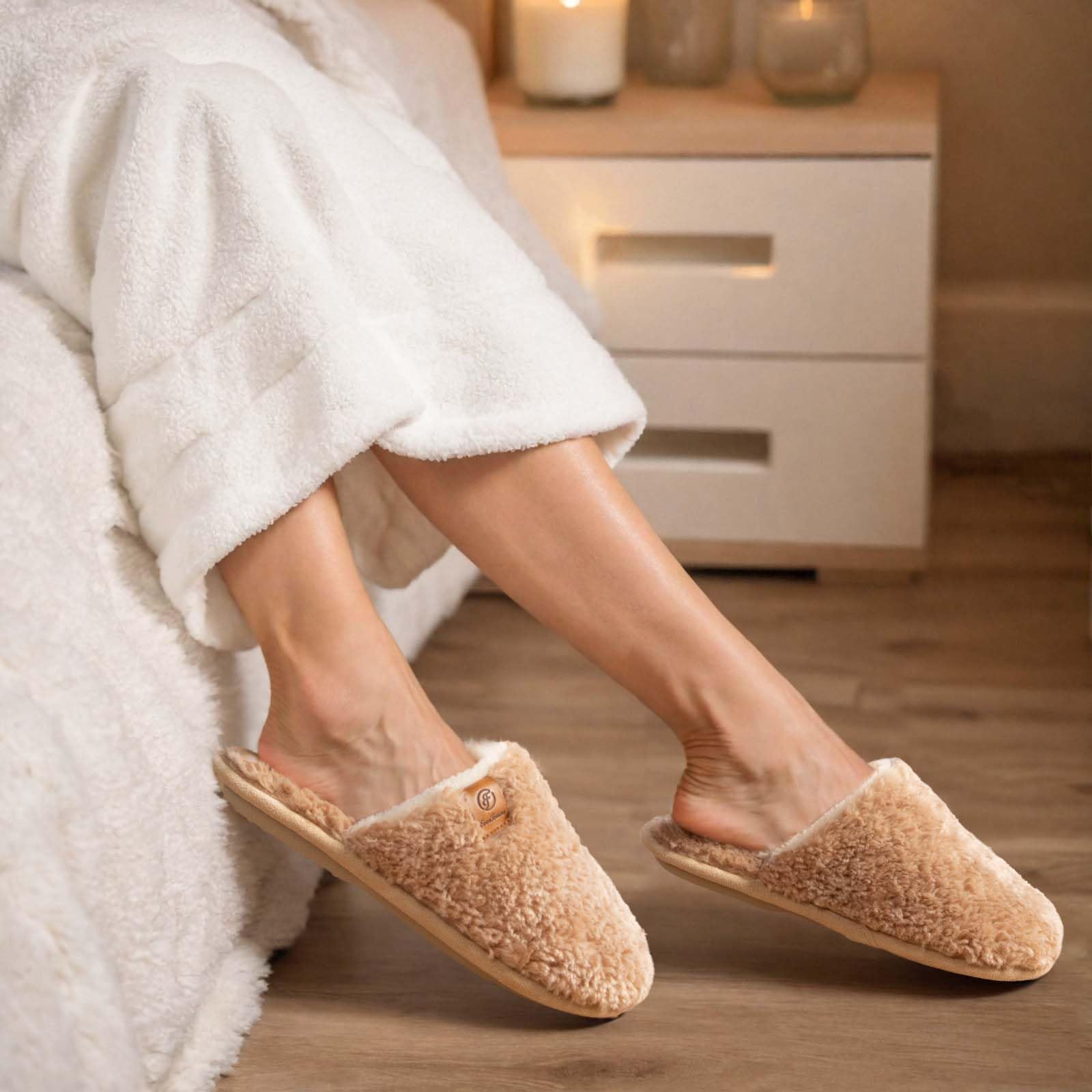 EverFoams Women's Fuzzy Slip-on Slippers Warm Cozy Soft Lightweight Memory Foam Indoor House Shoes