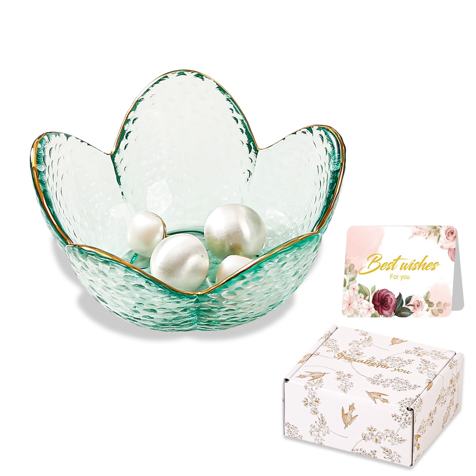 Gifts for Women Trinket Dish Flower Jewelry Dish Pink Glass Ring Holder Jewellery Tray Cute Room Decor Aesthetic Bedroom Accessories Unique Birthday New Home Mothers Day Gifts for Women Friends(2 pcs)