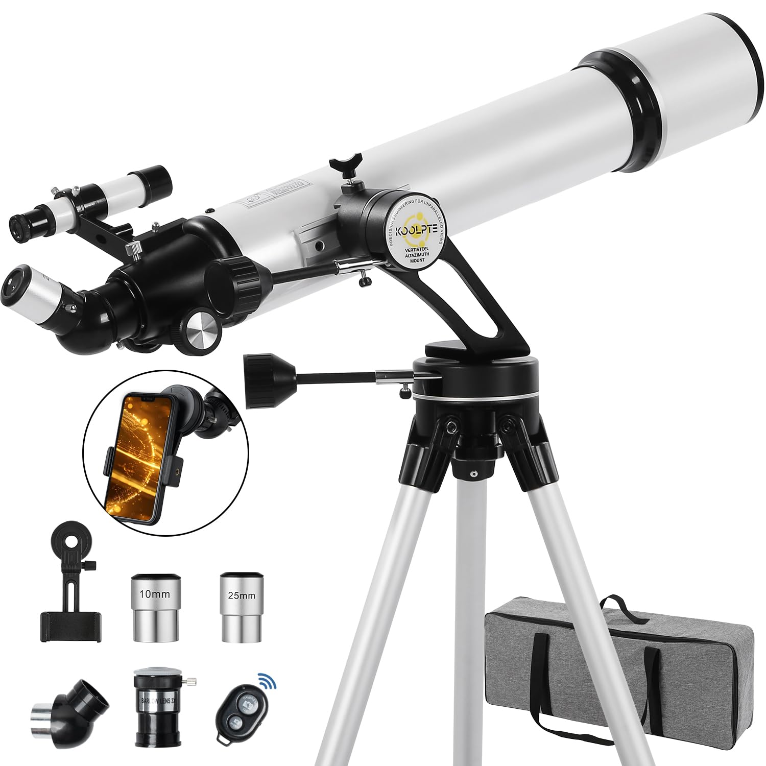 Telescope, 90mm Aperture 700mm Professional Telescope for Adults, High Power with Upgraded Vertisteel AZ Slow-Motion Mount Telescopes for Astronomy Beginners, Stainless Steel Tripod, Phone Adapter,Bag