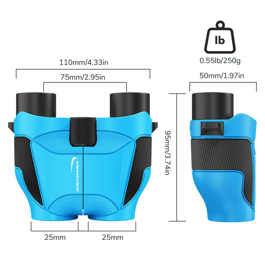 Aurosports 15x25 Compact Binoculars for Kids - Small Binoculars Lightweight with Carrying Case Birding Guide for Bird Watching Hiking Camping Travel Gift for 8-12 Years Boys Girls (Black)