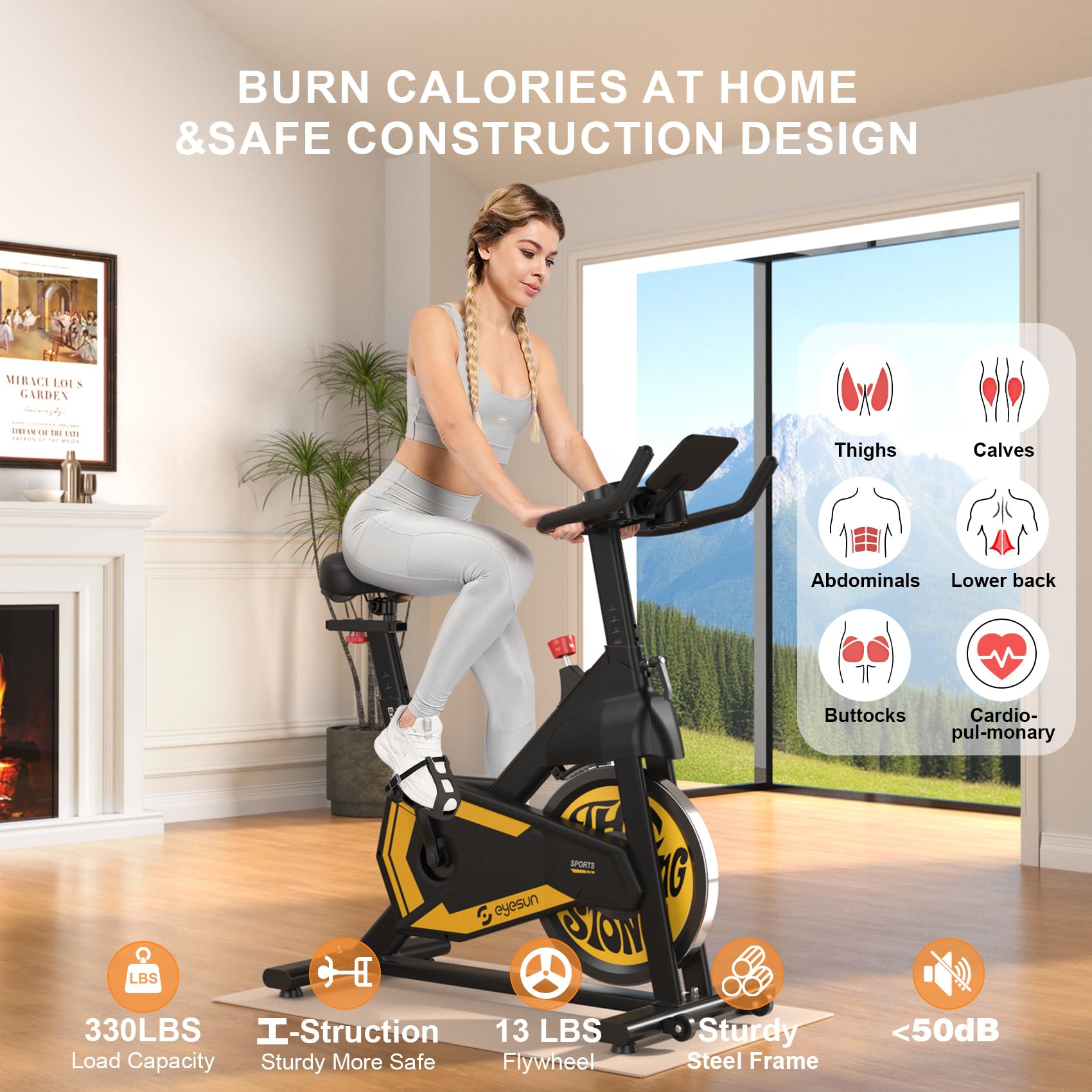 Exercise Bikes for Home,Spin Bike with Adjustable Magnetic,Brake Pad Resistance Silent Belt Drive,350lbs/300lbs Weight Capacity &Upgraded Version Seat for Home Cardio&Weight Loss(QM-530W)