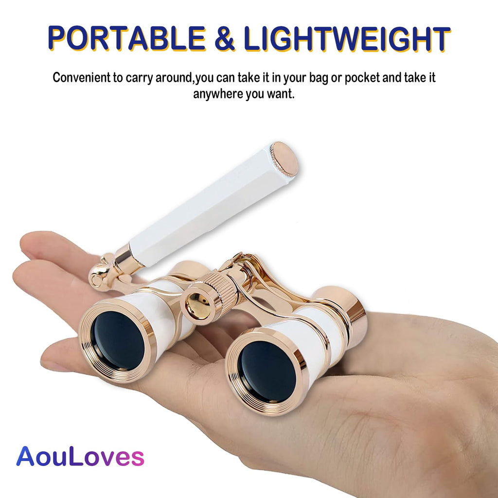 Opera Glasses Binoculars 3 X 25 Compact and Lightweight with Built-in Foldable Theater Glasses, Adjustable Handle for Adults Kids Women in Music Concerts and Opera Houses (Black)
